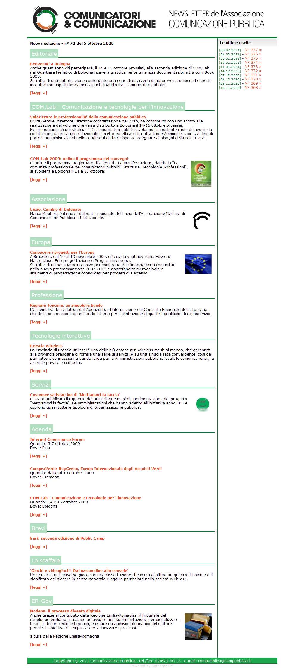 Comunicatori e Comunicazione Newsletter  n� 72 - 5 ottobre 2009