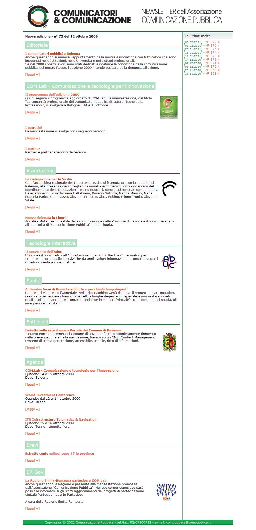 Comunicatori e Comunicazione Newsletter  n� 73 - 12 ottobre 2009