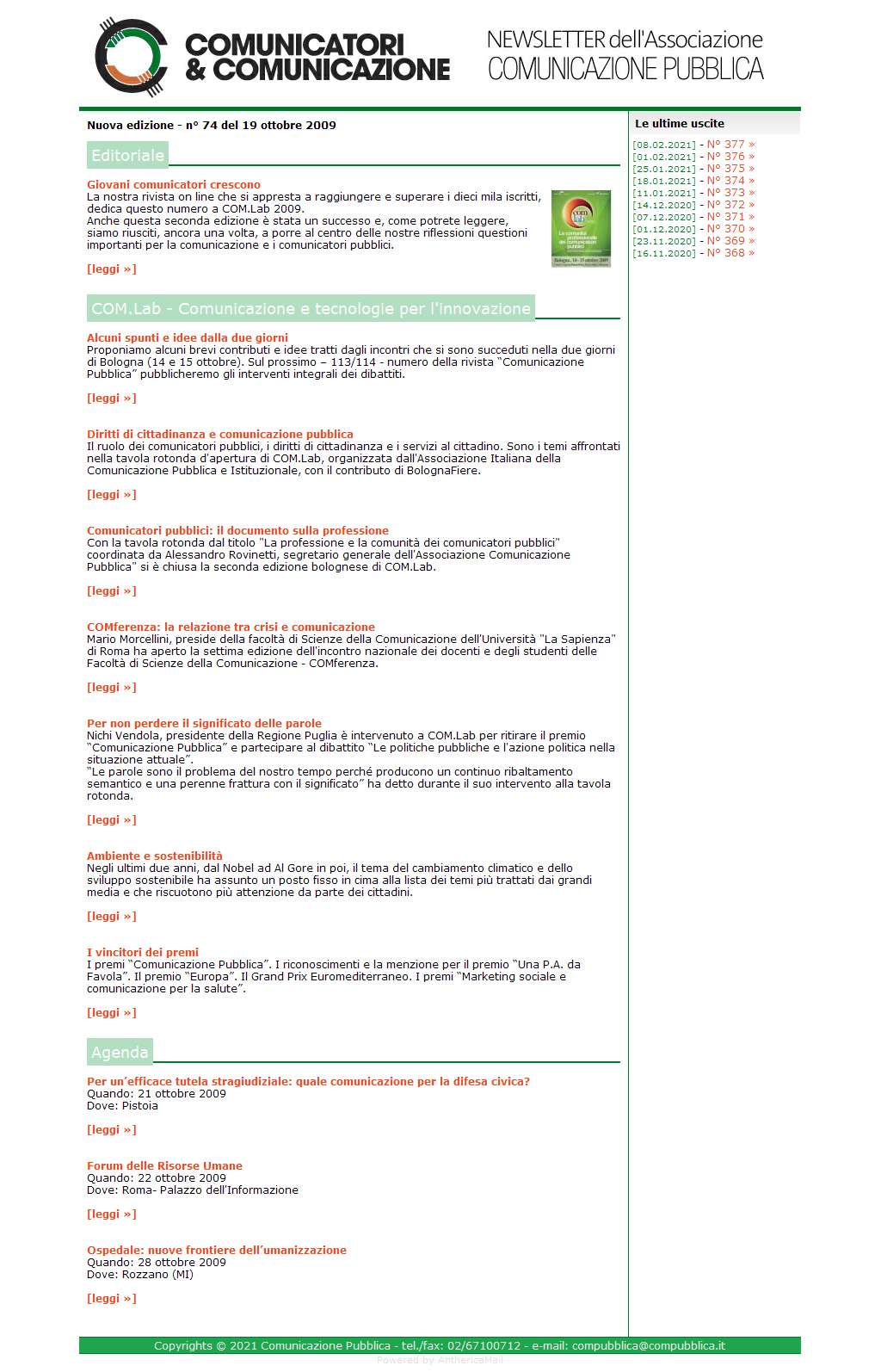 Comunicatori e Comunicazione Newsletter  n� 74 - 19 ottobre 2009