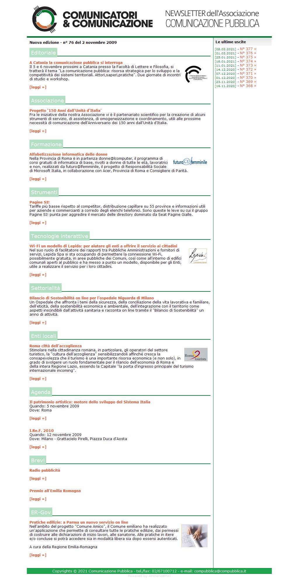 Comunicatori e Comunicazione Newsletter  n� 76 - 2 novembre 2009