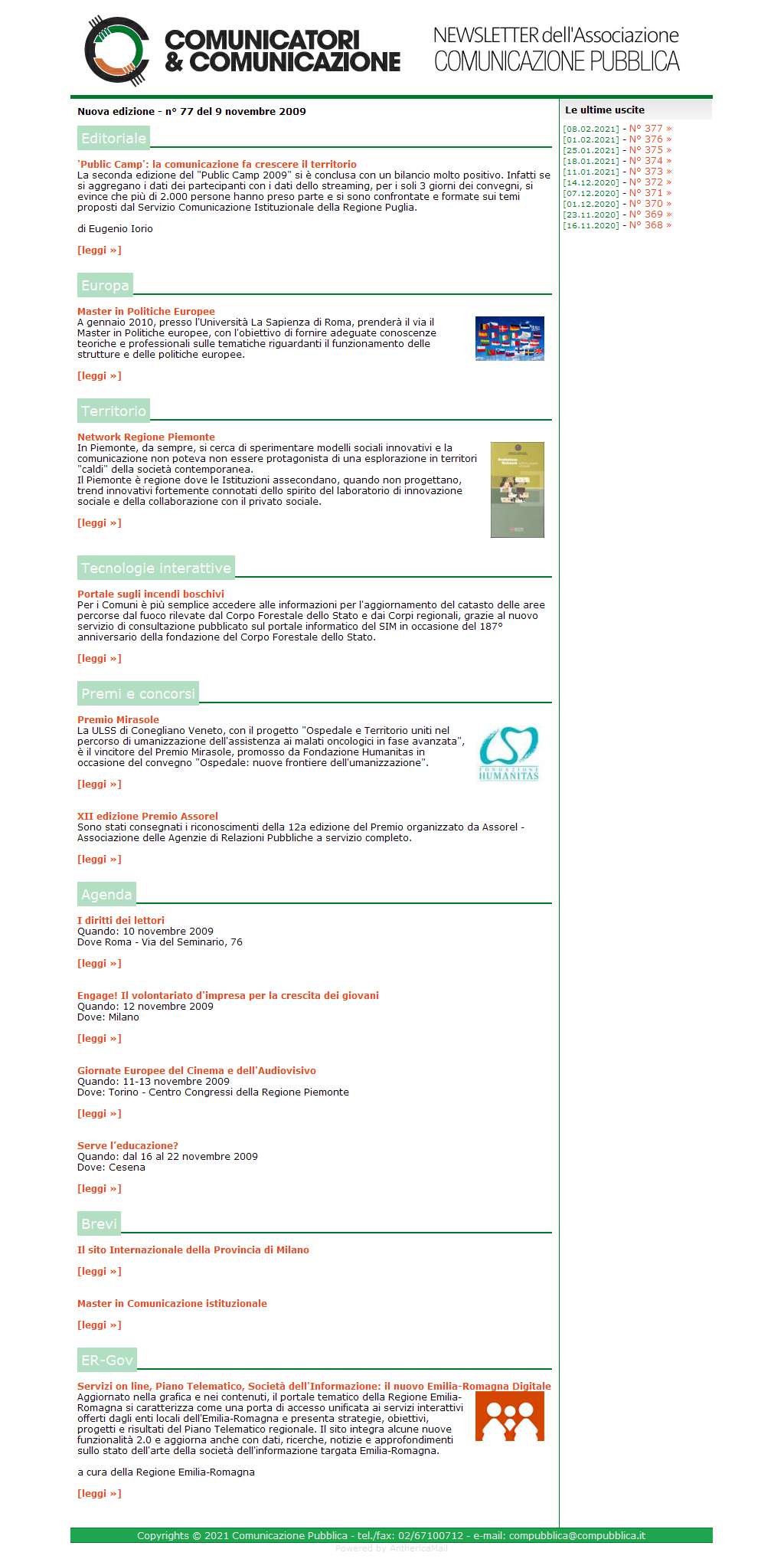 Comunicatori e Comunicazione Newsletter  n� 77 - 9 novembre 2009