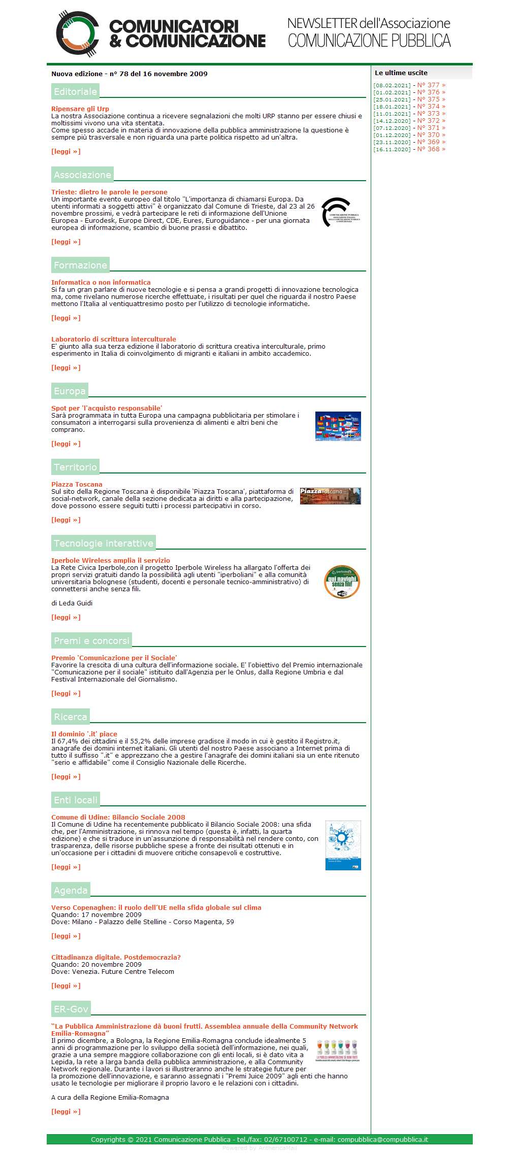 Comunicatori e Comunicazione Newsletter  n� 78 - 16 novembre 2009