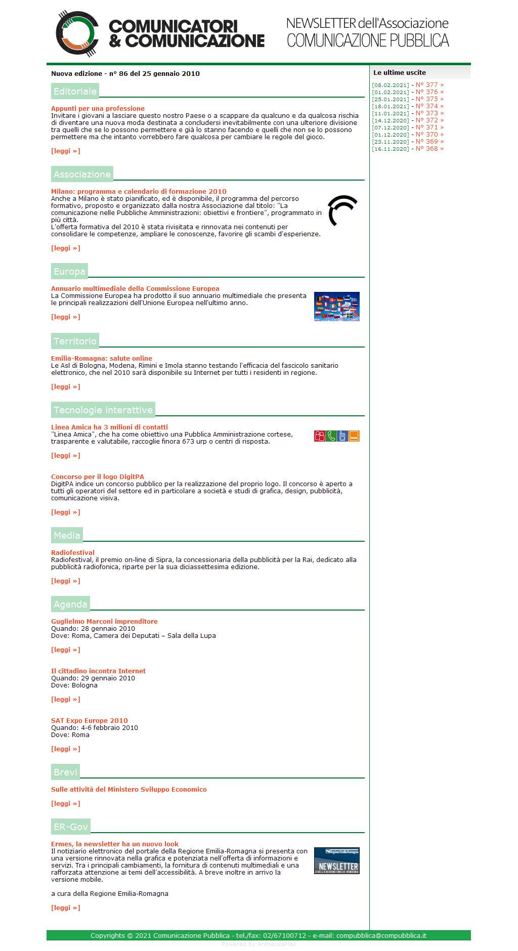 Comunicatori e Comunicazione Newsletter  n� 86- 25 gennaio 2010