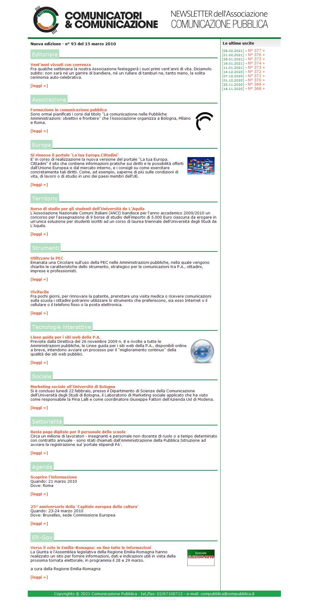 Comunicatori e Comunicazione Newsletter  n� 93 - 15 marzo 2010