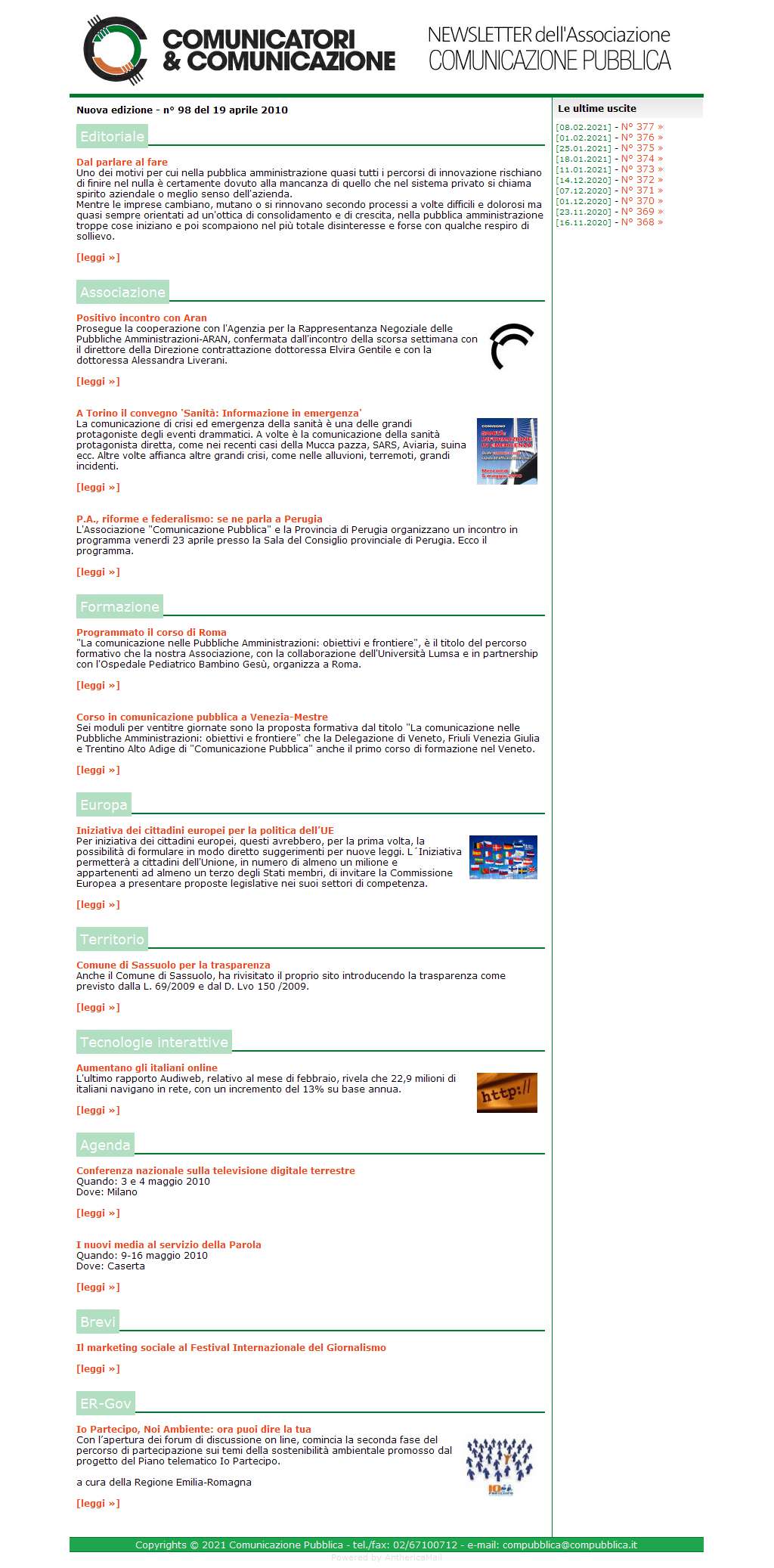 Comunicatori e Comunicazione Newsletter  n� 98 - 19 aprile 2010