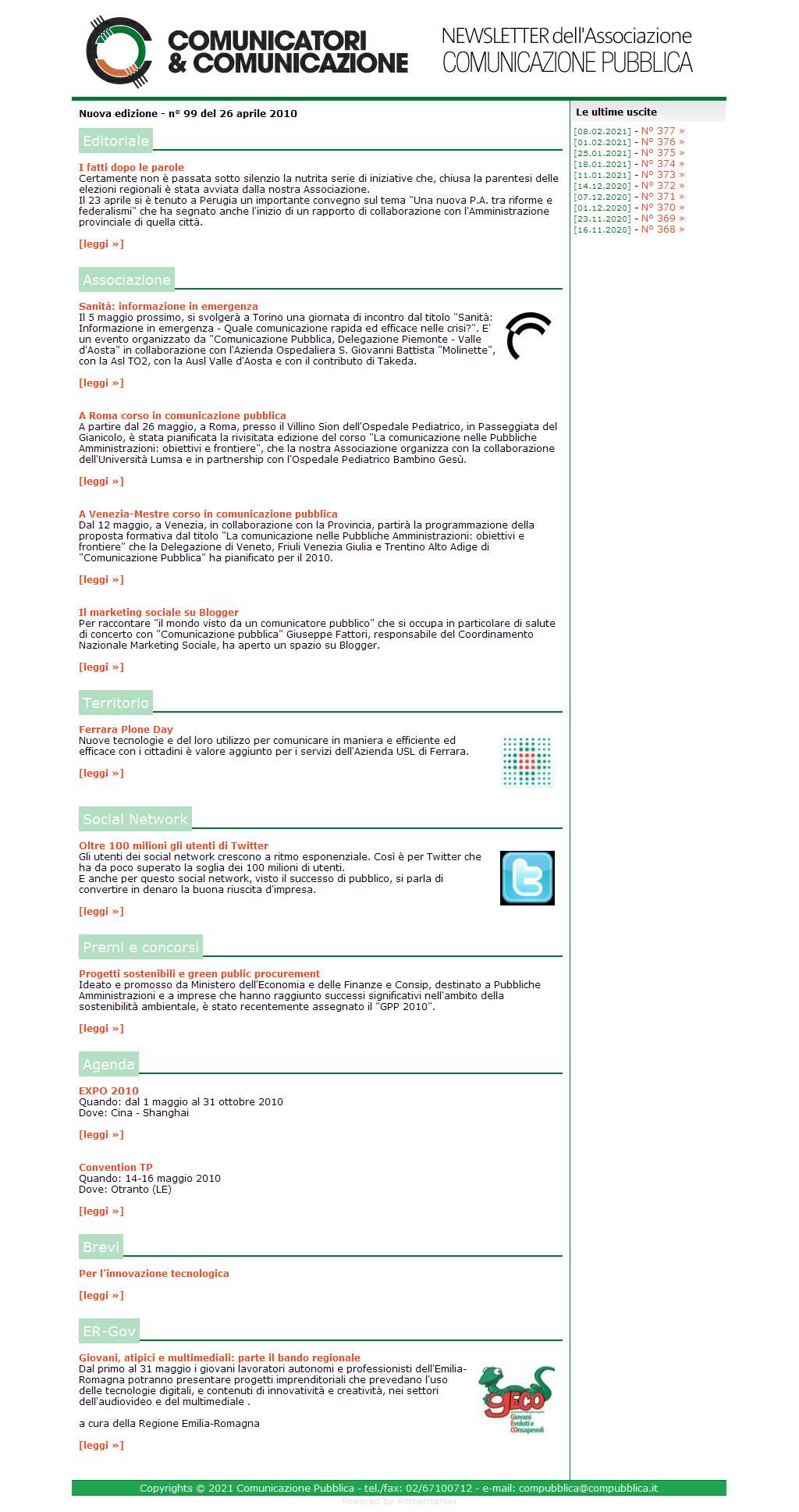 Comunicatori e Comunicazione Newsletter  n� 99 - 26 aprile 2010