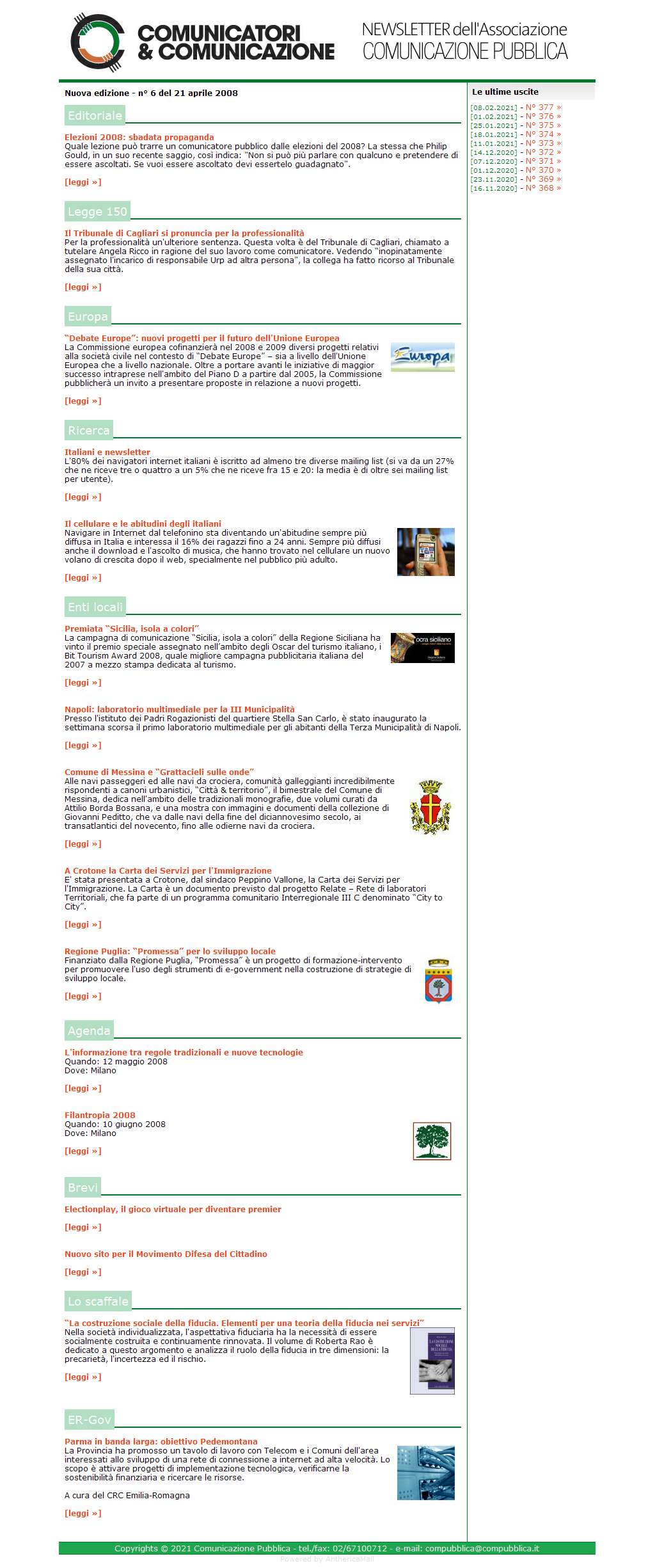 Comunicatori e Comunicazione Newsletter  n� 6 - 21 aprile 2008