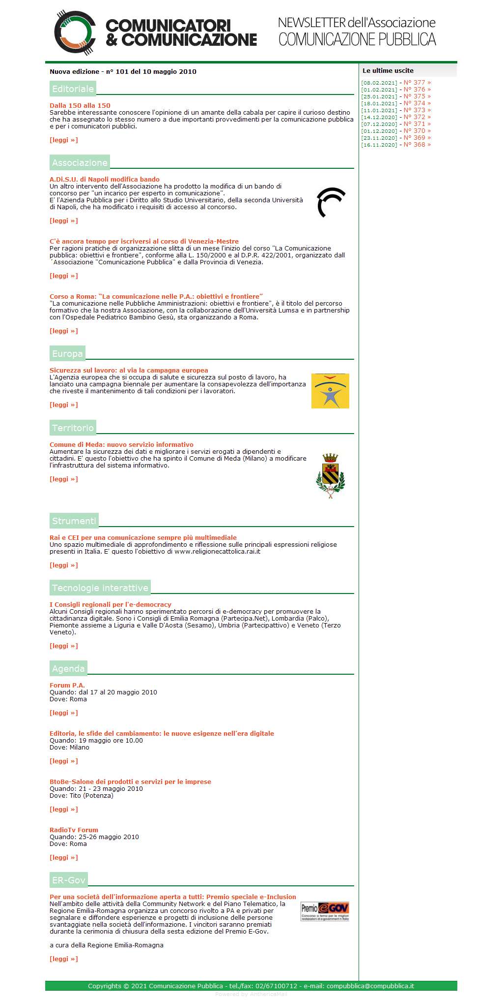 Comunicatori e Comunicazione Newsletter  n� 101 - 10 maggio 2010