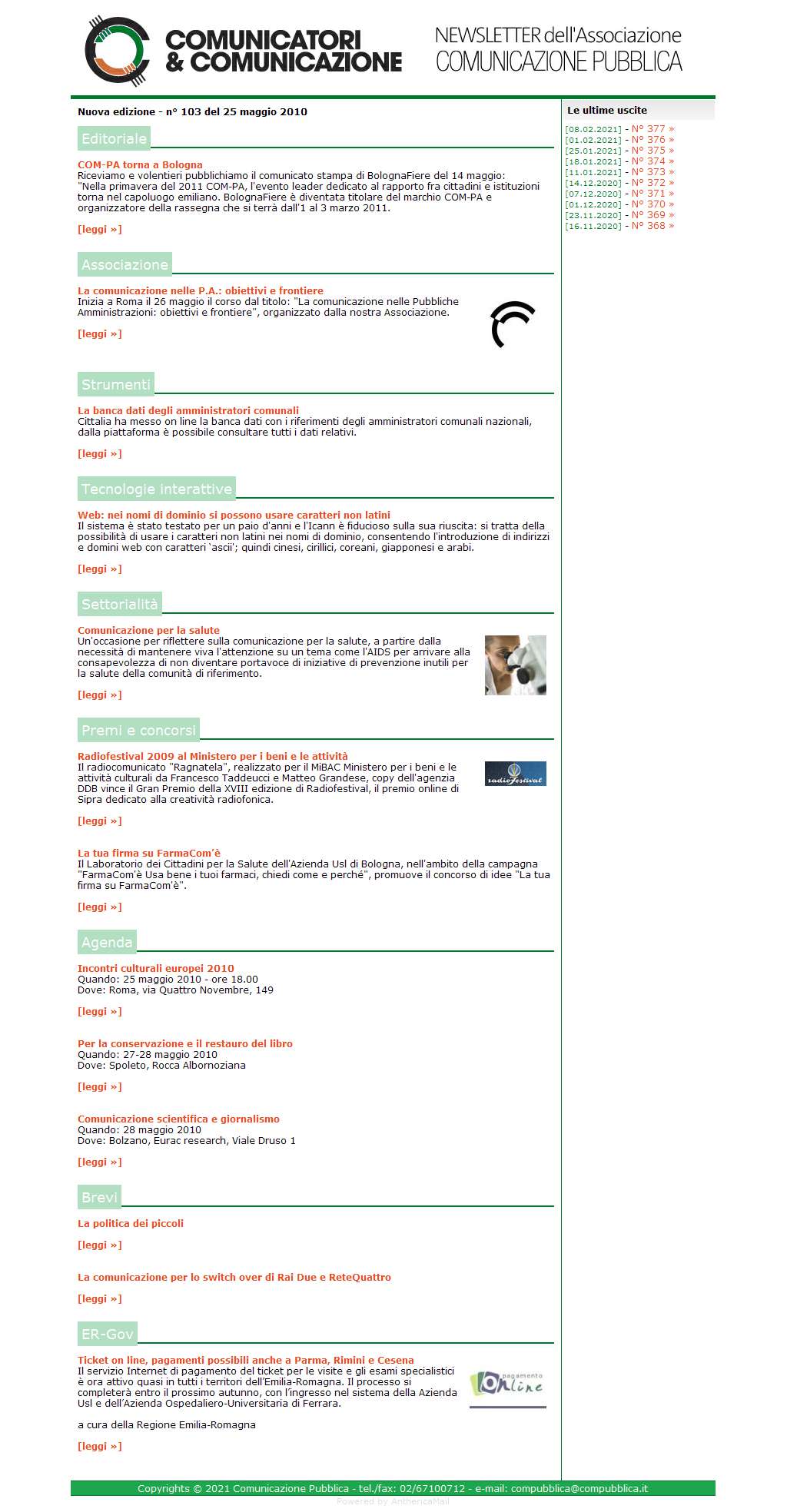 Comunicatori e Comunicazione Newsletter  n� 103 - 24 maggio 2010