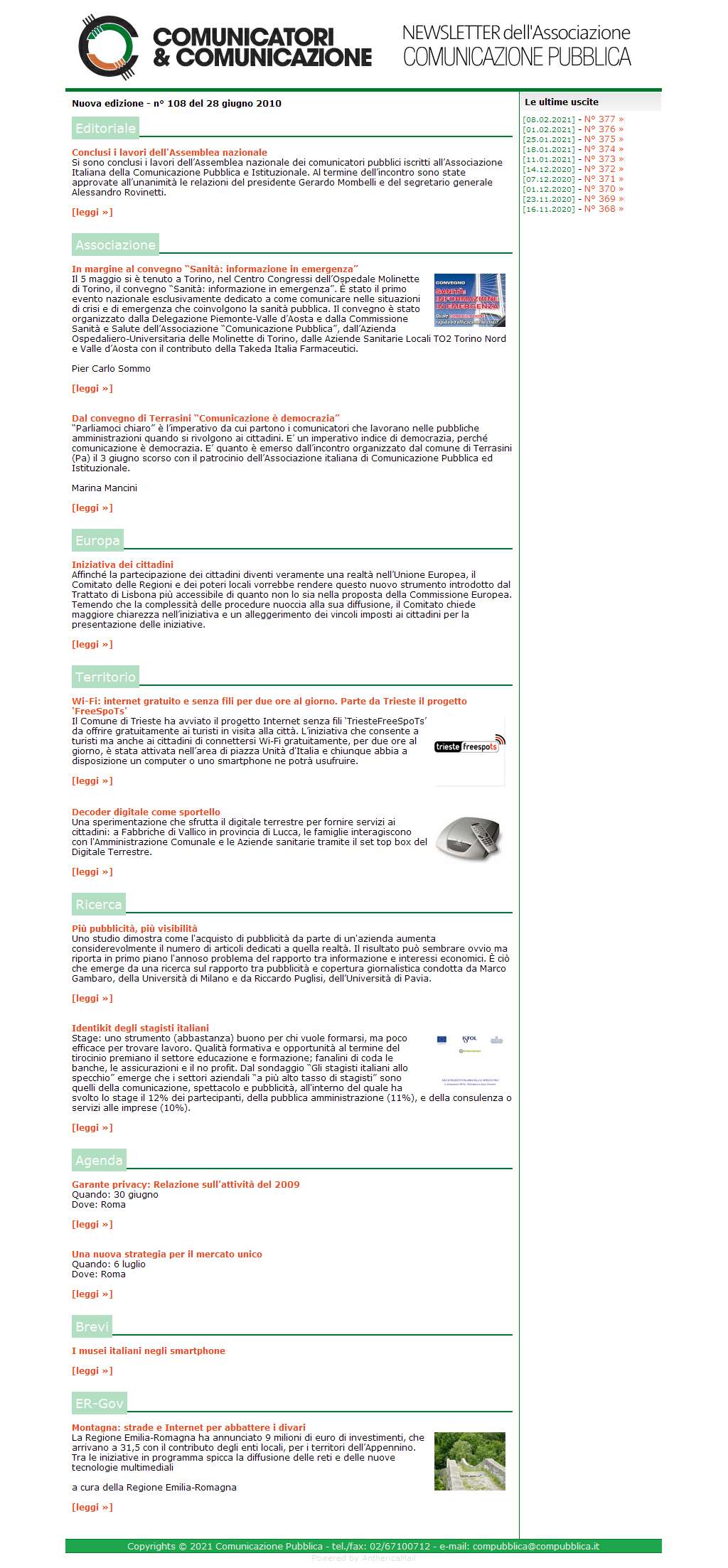 Comunicatori e Comunicazione Newsletter  n� 108 - 28 giugno 2010