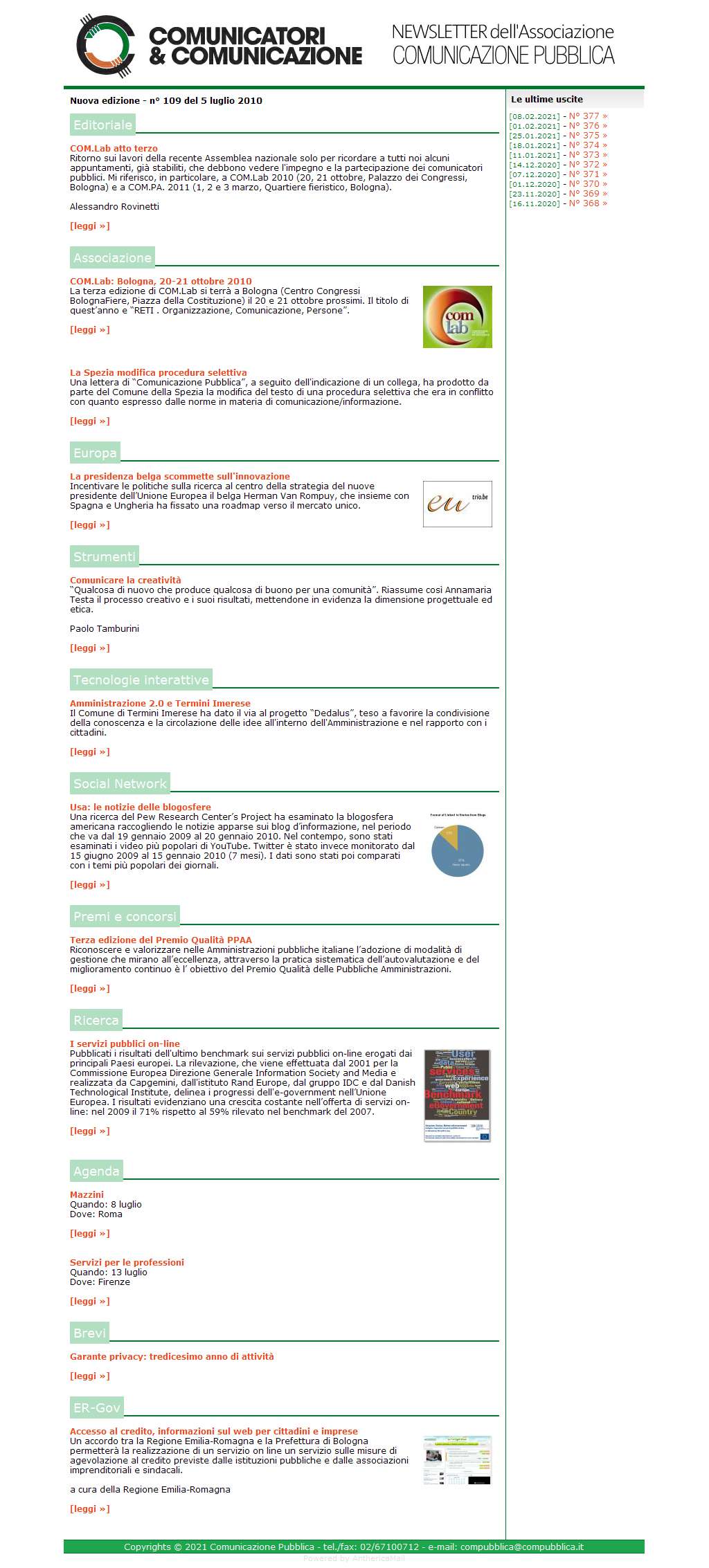 Comunicatori e Comunicazione Newsletter  n� 109 - 5 luglio 2010