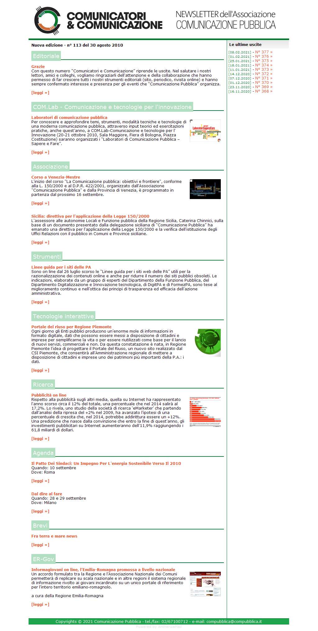 Comunicatori e Comunicazione Newsletter  n� 113 - 30  agosto 2010