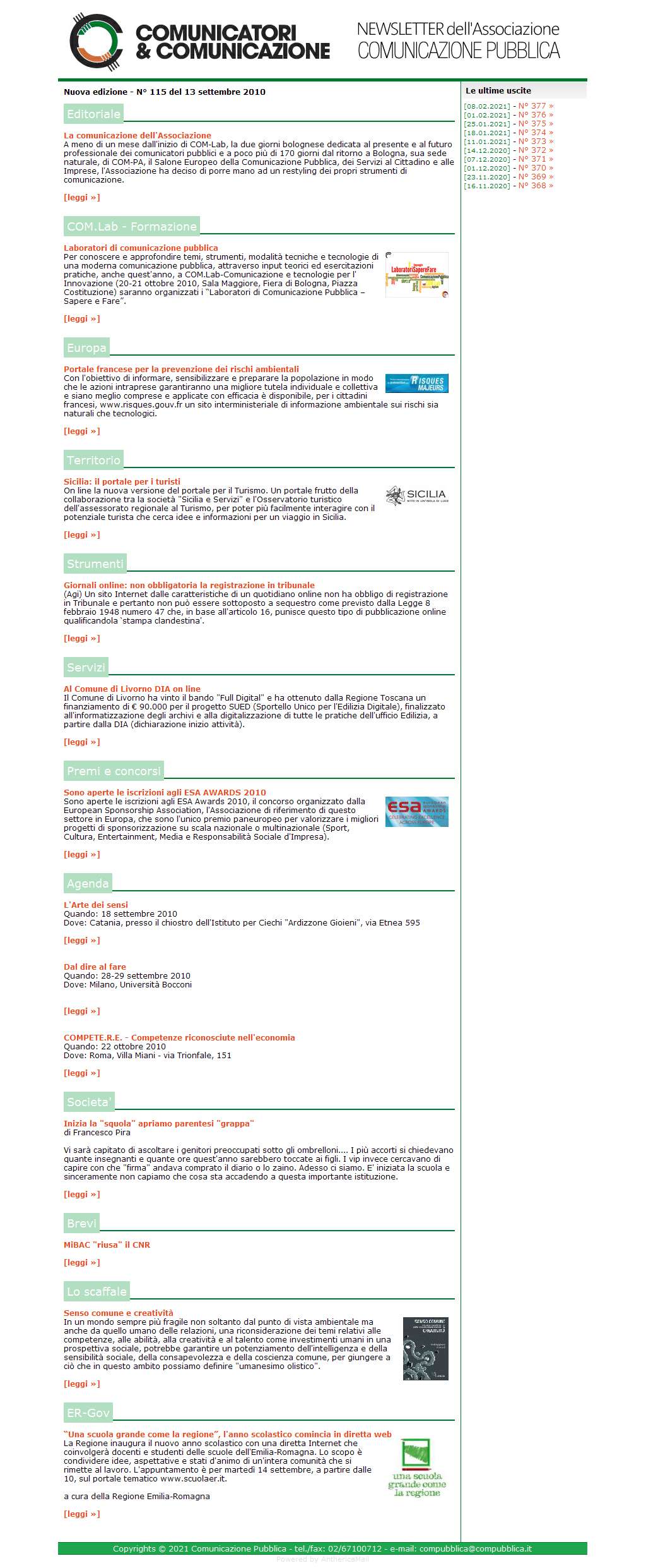 Comunicatori e Comunicazione Newsletter  n� 115 -   13 settembre 2010