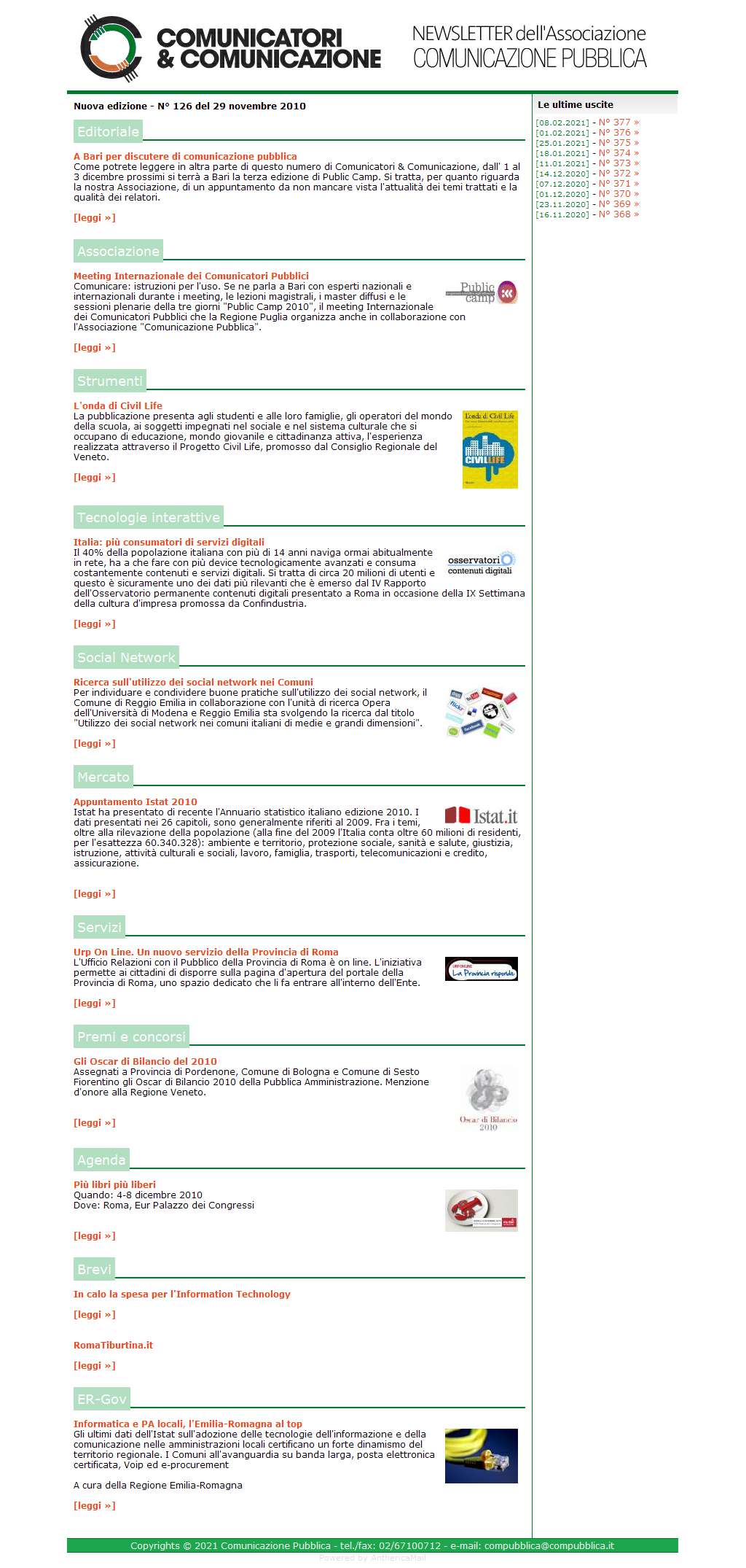 Comunicatori e Comunicazione Newsletter  n� 126 -   29 novembre 2010