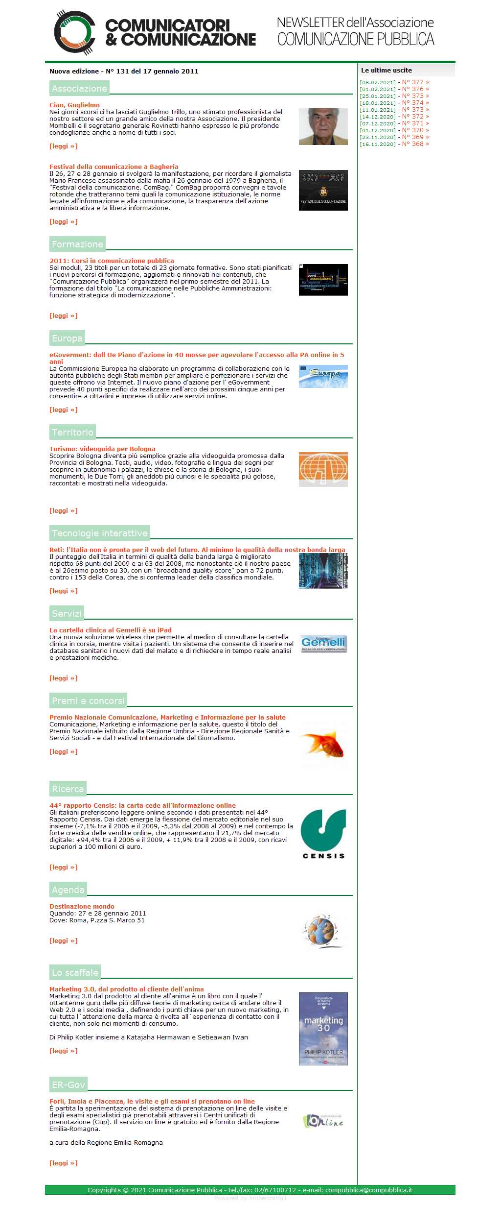 Comunicatori e Comunicazione Newsletter  n� 131 -   17 gennaio 2011