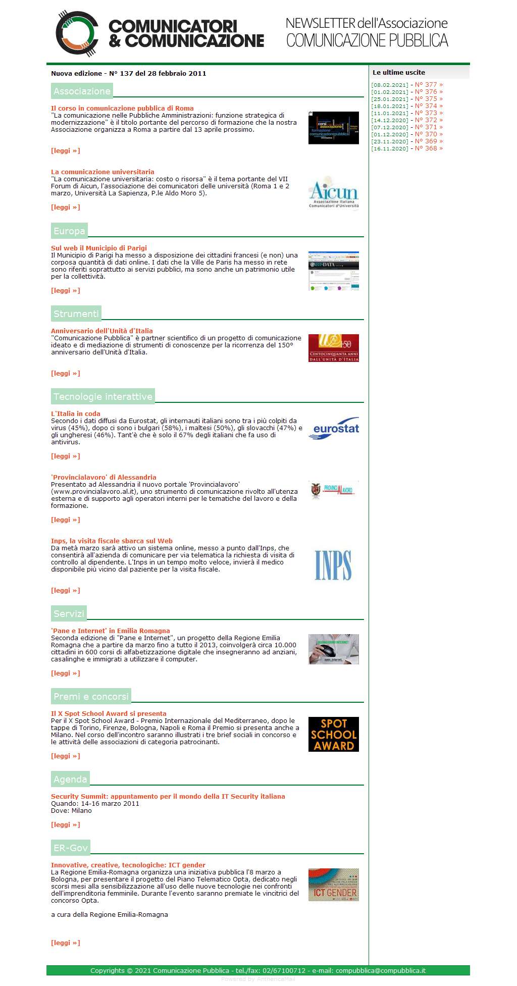 Comunicatori e Comunicazione Newsletter  n� 137 -   28 febbraio 2011