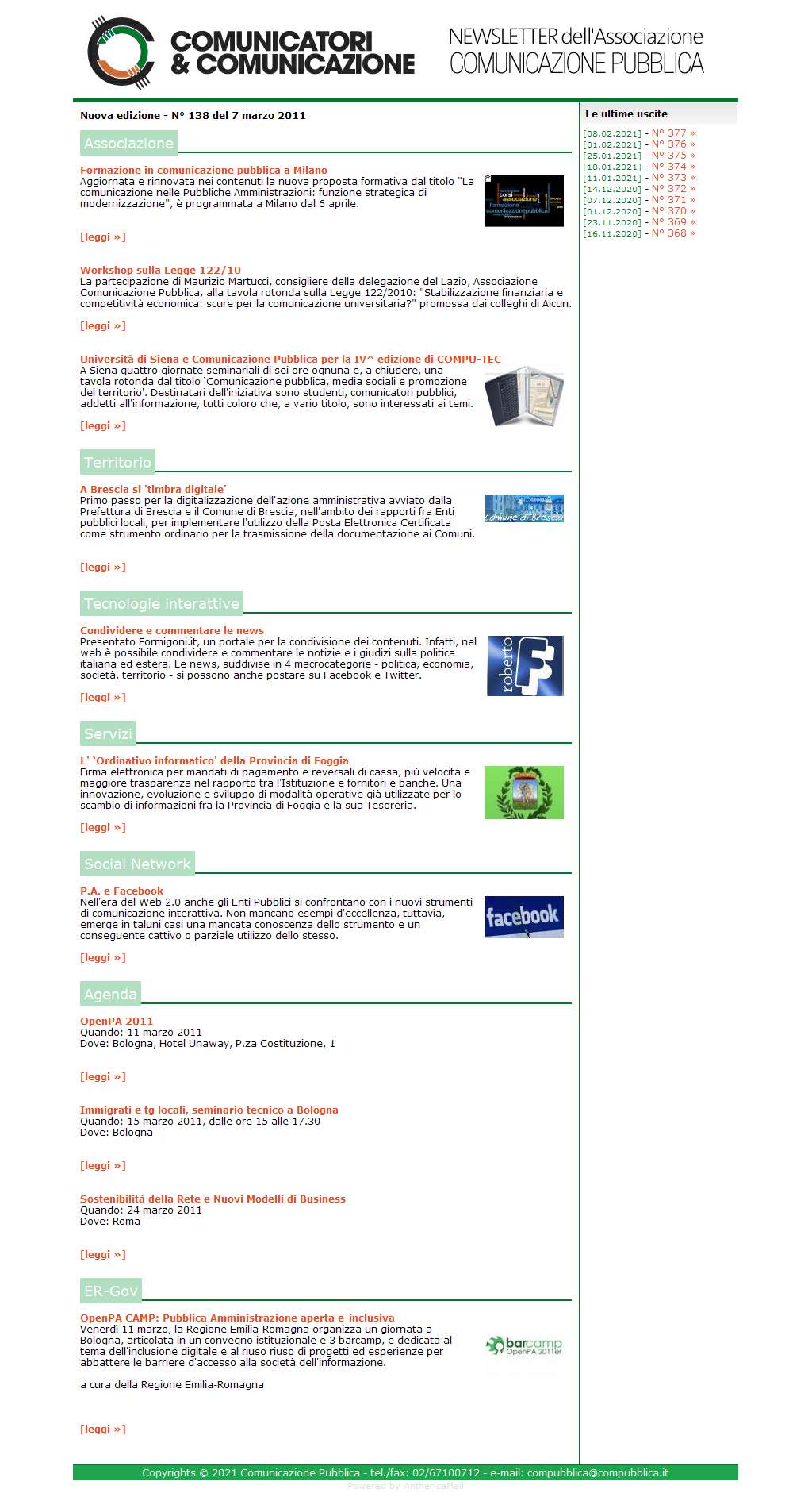 Comunicatori e Comunicazione Newsletter  n� 138 -   7 marzo 2011