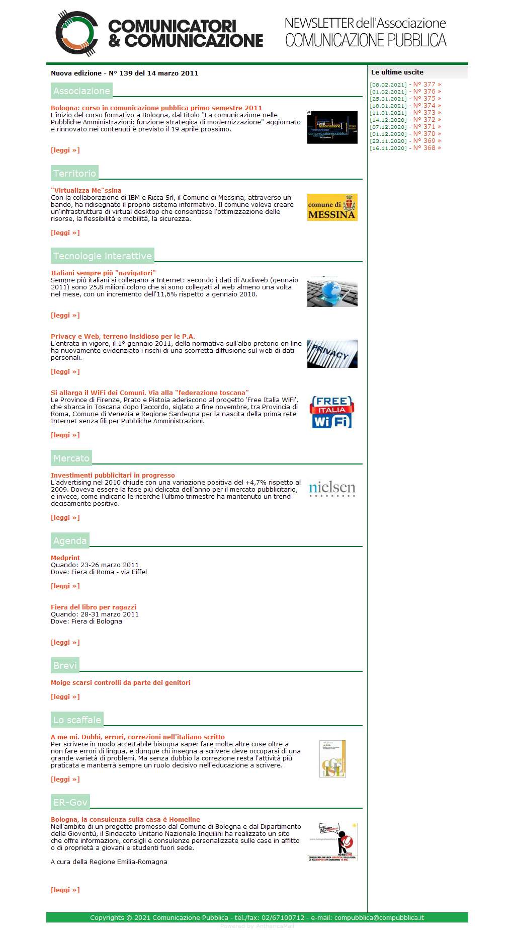Comunicatori e Comunicazione Newsletter  n� 139 -   14 marzo 2011