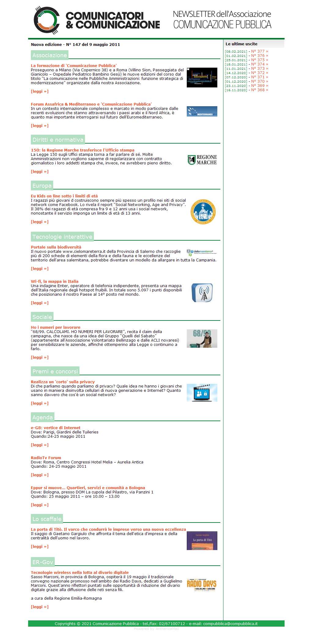 Comunicatori e Comunicazione Newsletter  n� 147  -  9 maggio 2011