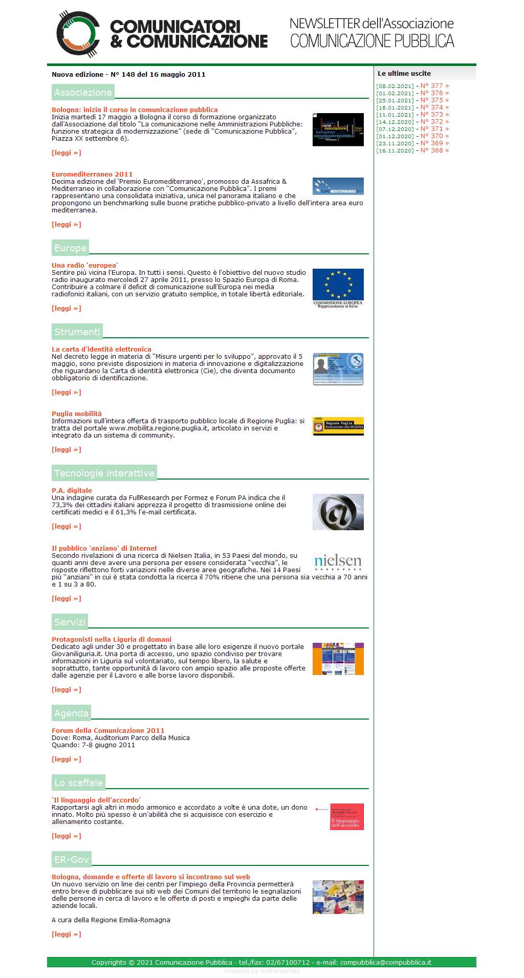 Comunicatori e Comunicazione Newsletter  n� 148  -  16 maggio 2011