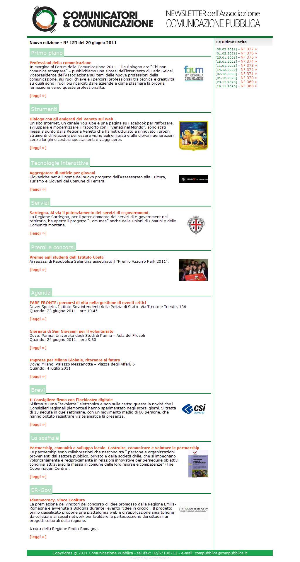 Comunicatori e Comunicazione Newsletter  n� 153  -  20 giugno 2011