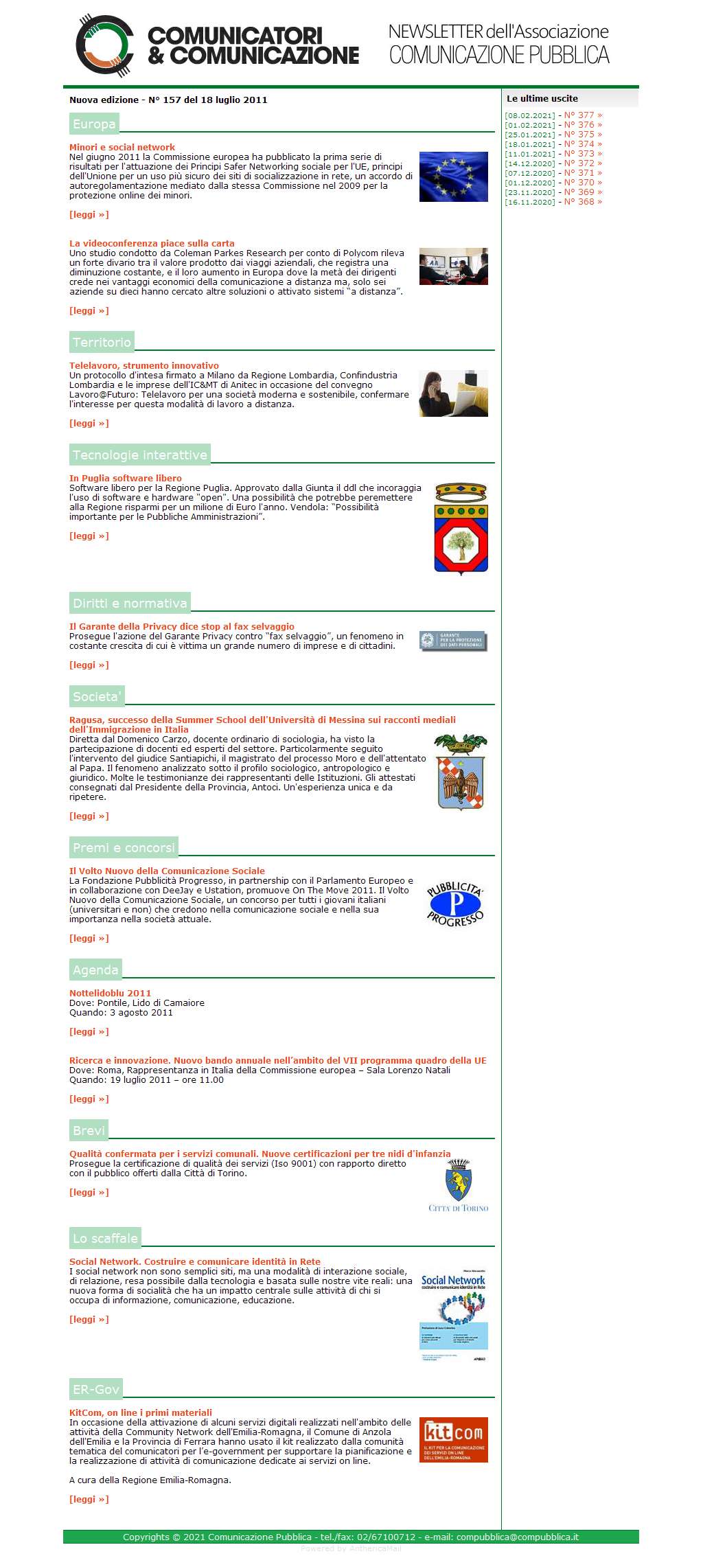 Comunicatori e Comunicazione Newsletter  n� 157  -  18 luglio 2011