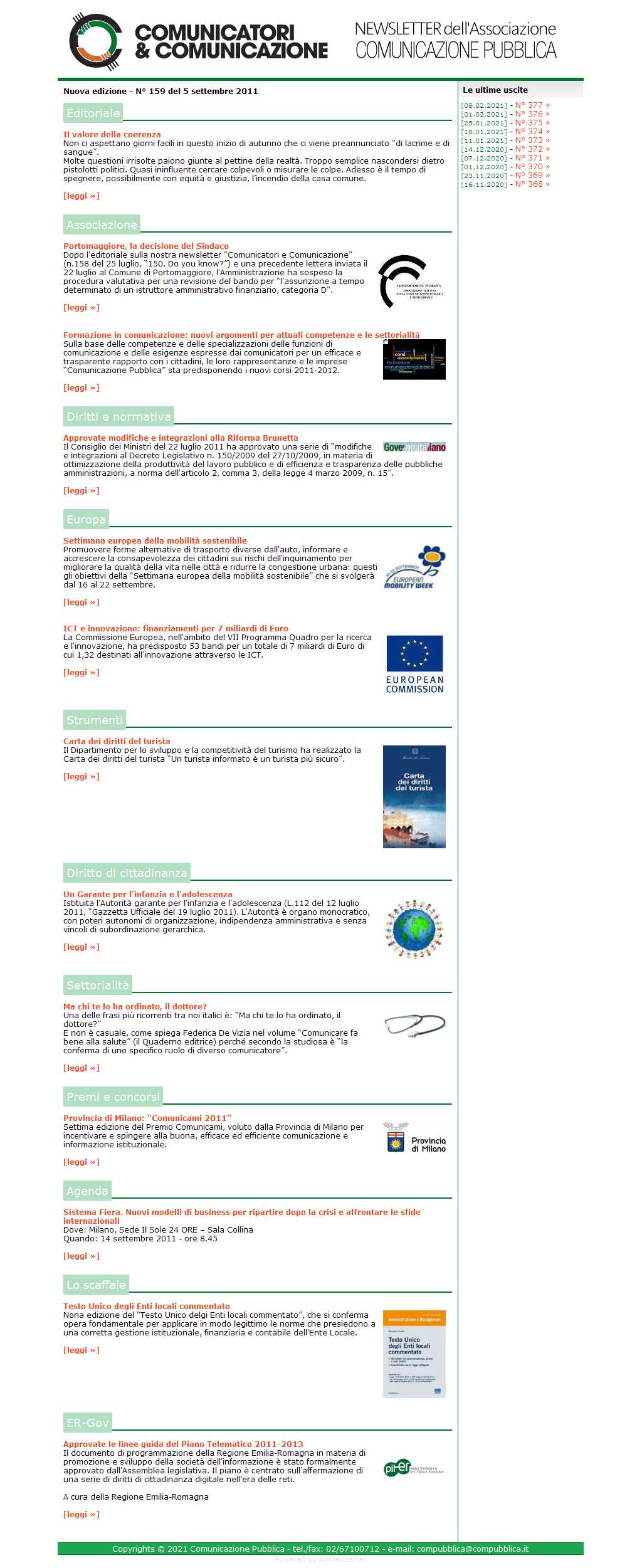 Comunicatori e Comunicazione Newsletter  n� 159  -  5 settembre 2011