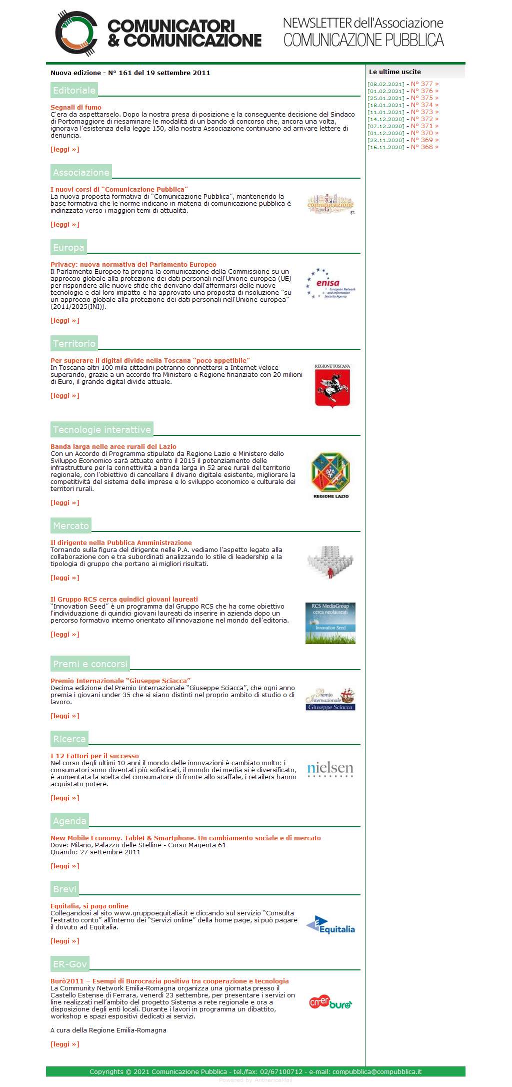 Comunicatori e Comunicazione Newsletter  n� 161  -  19 settembre 2011