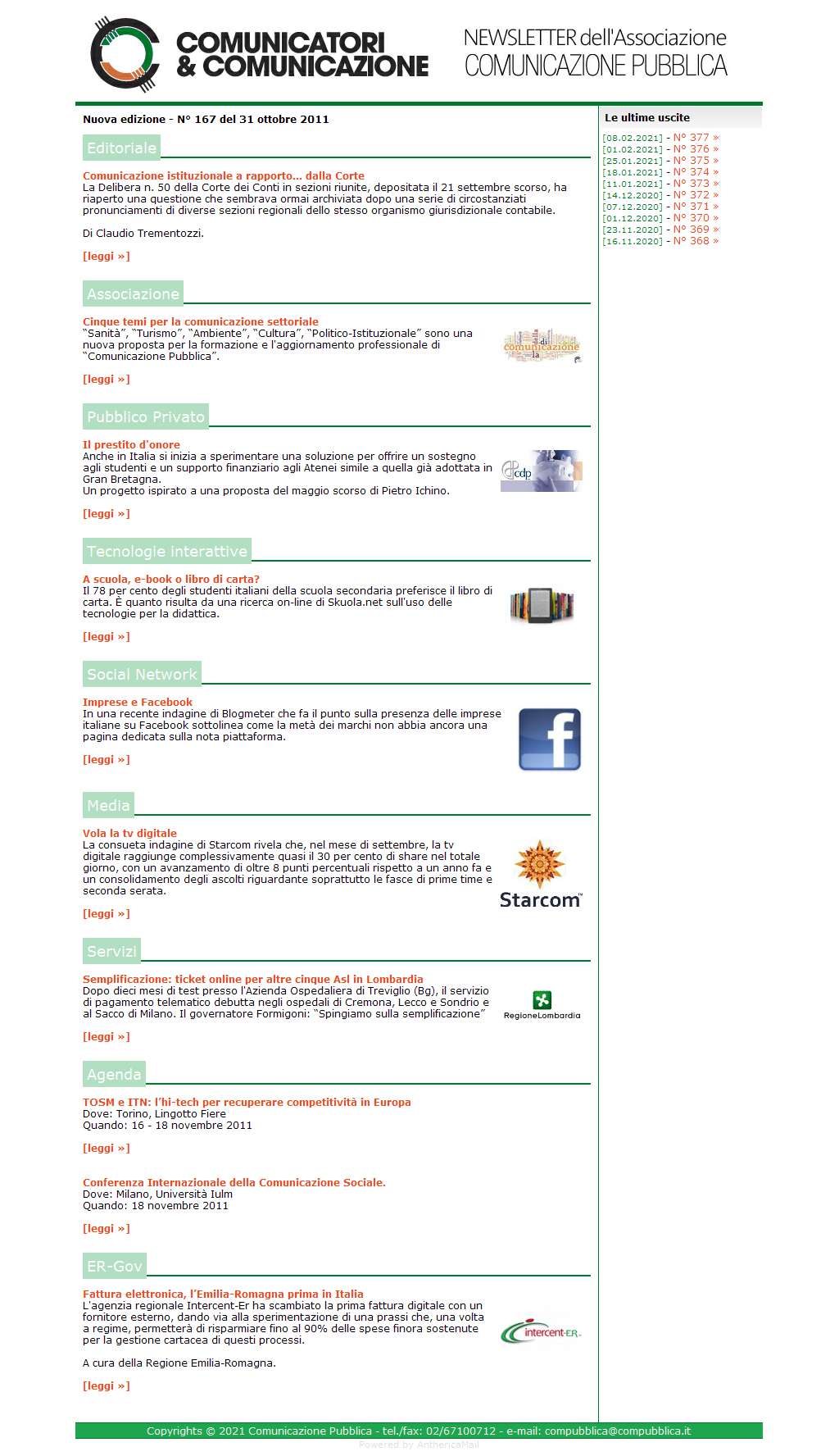 Comunicatori e Comunicazione Newsletter  n� 167  -  31 ottobre 2011