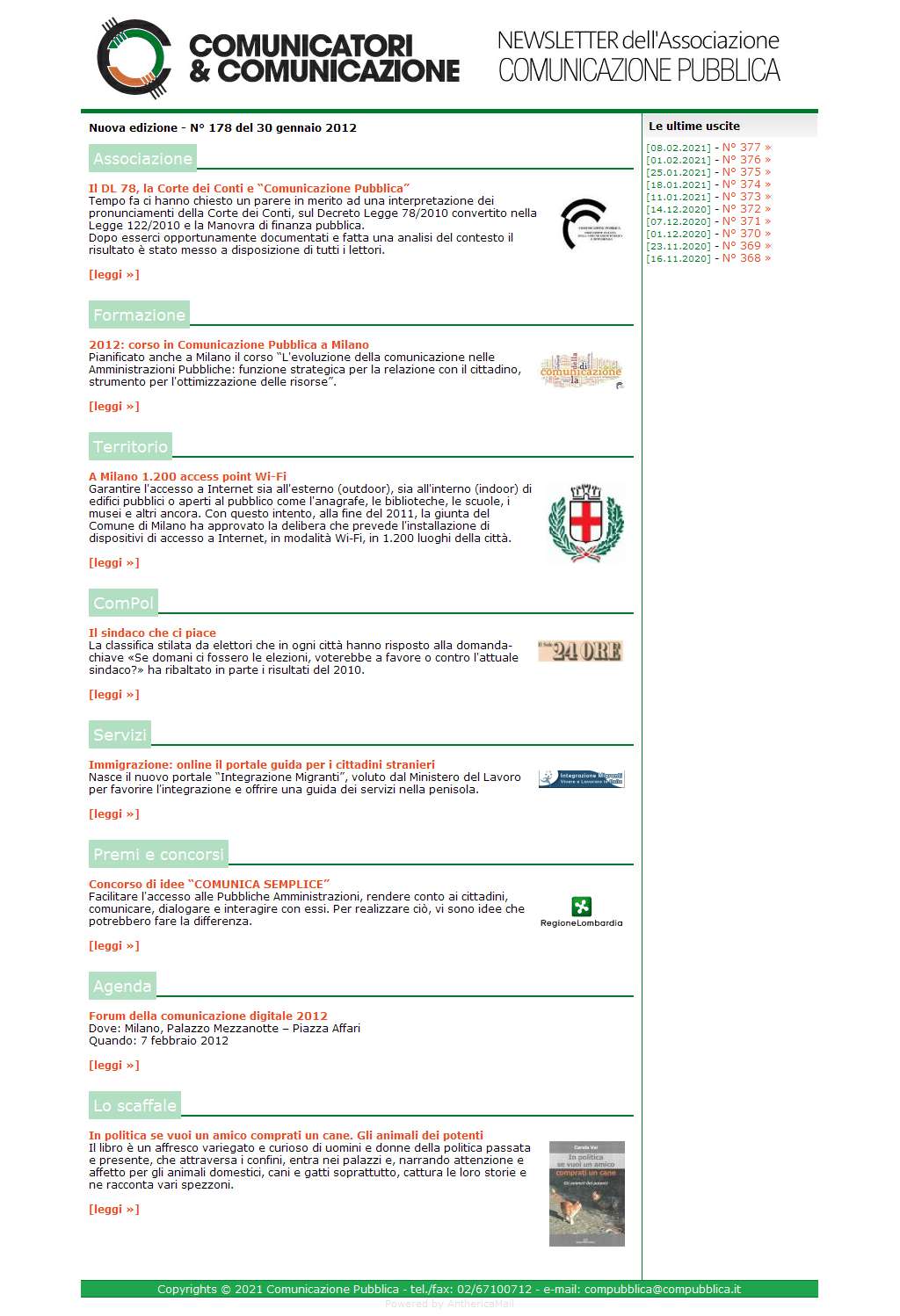 Comunicatori e Comunicazione Newsletter  n� 178  - 30 gennaio 2012