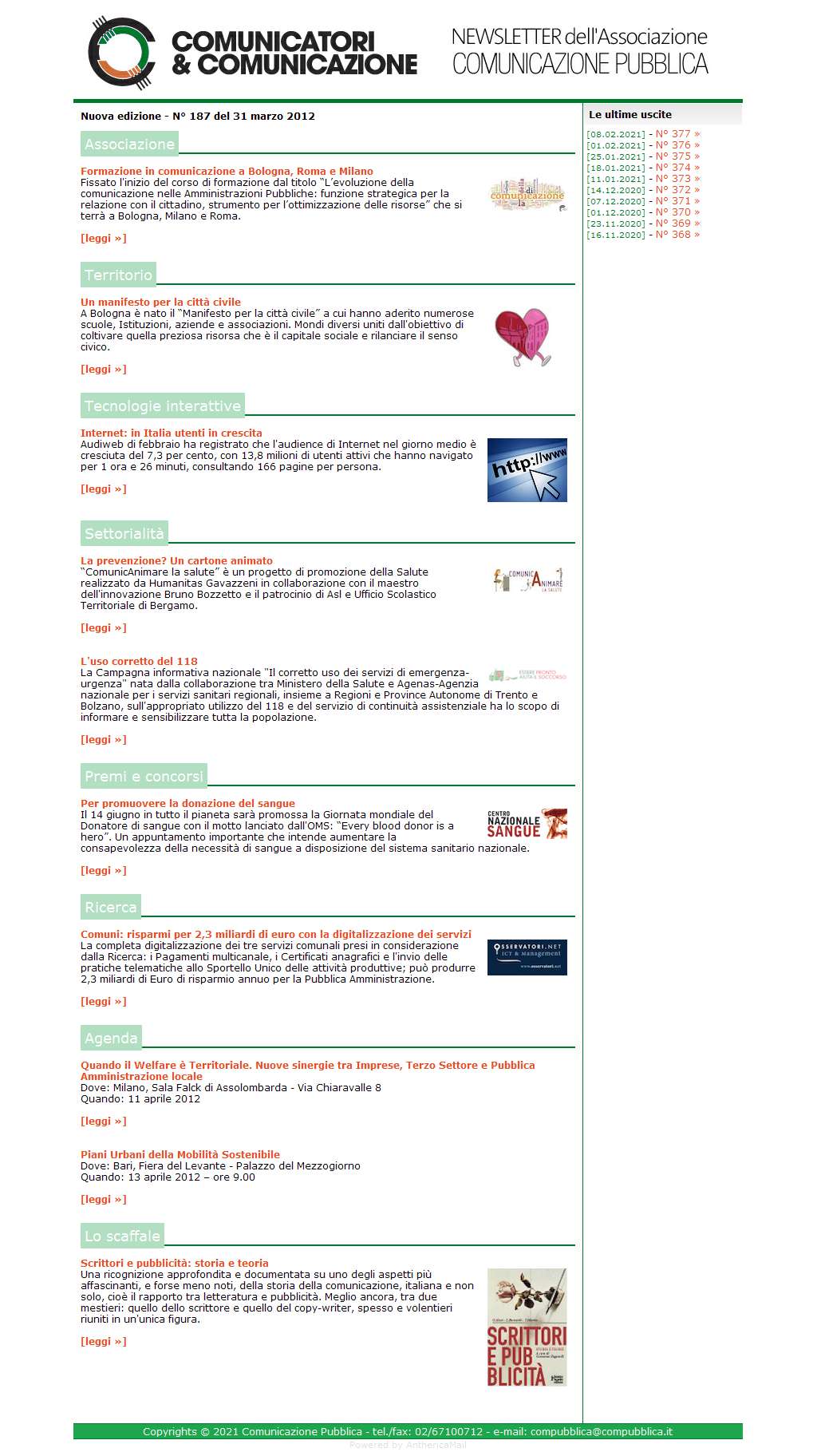 Comunicatori e Comunicazione Newsletter  n� 187  - 2 aprile 2012