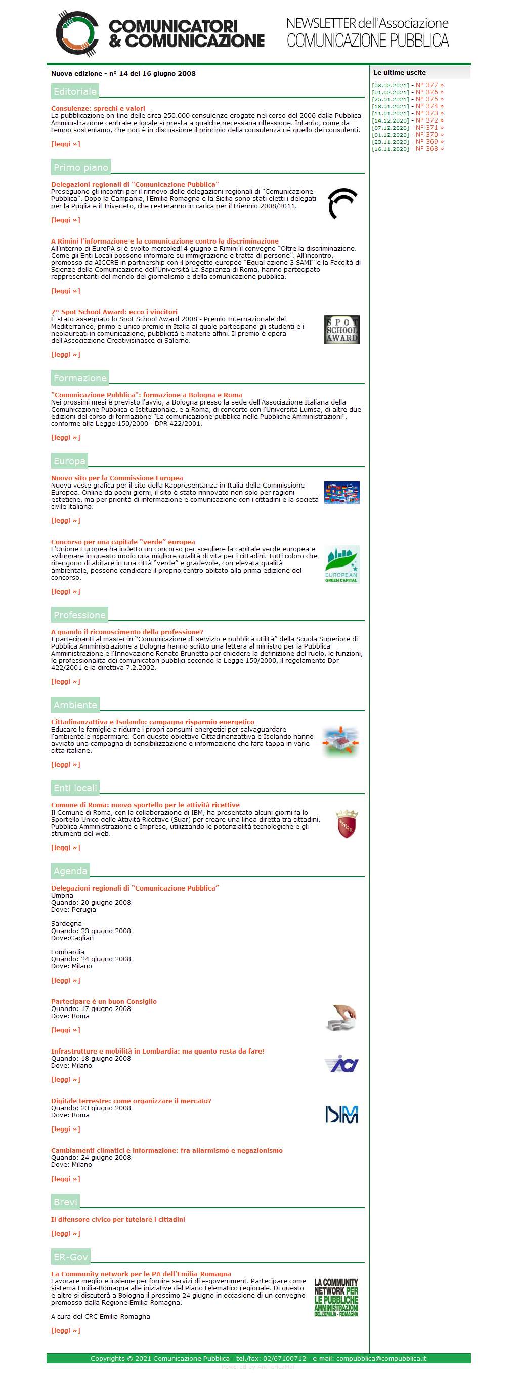 Comunicatori e Comunicazione Newsletter  n� 14 - 16 giugno 2008