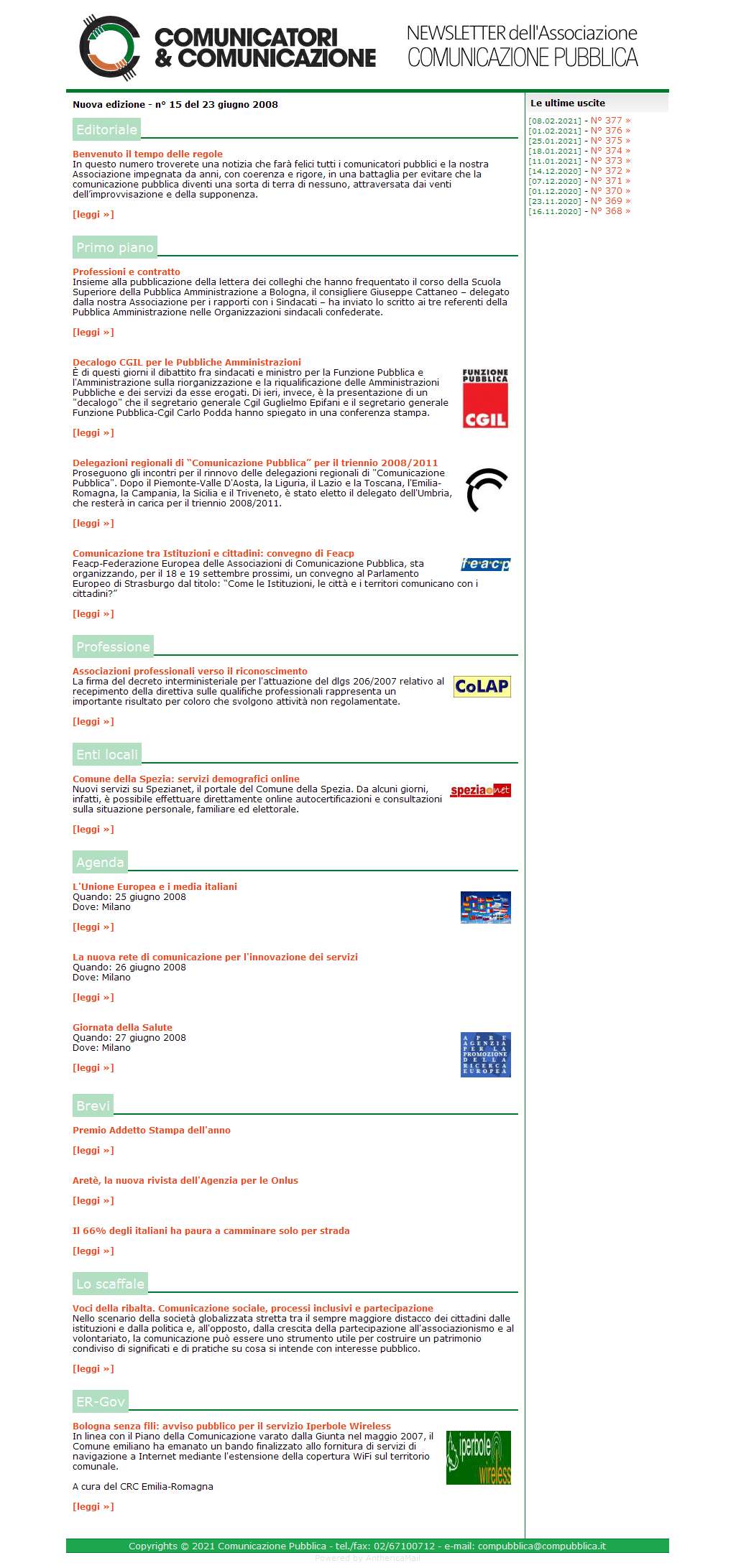 Comunicatori e Comunicazione Newsletter  n� 15 - 23 giugno 2008