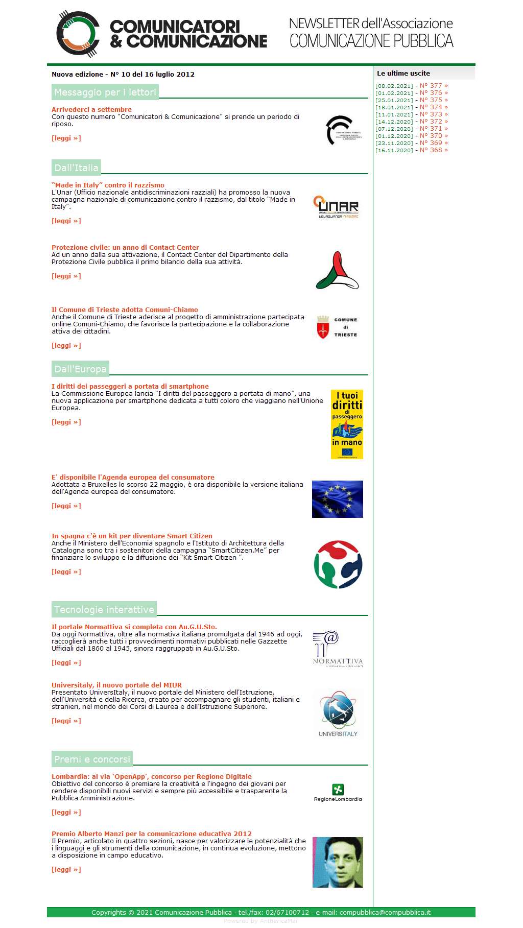 Comunicatori e Comunicazione Nuova Edizione  n� 10 - 16 luglio 2012