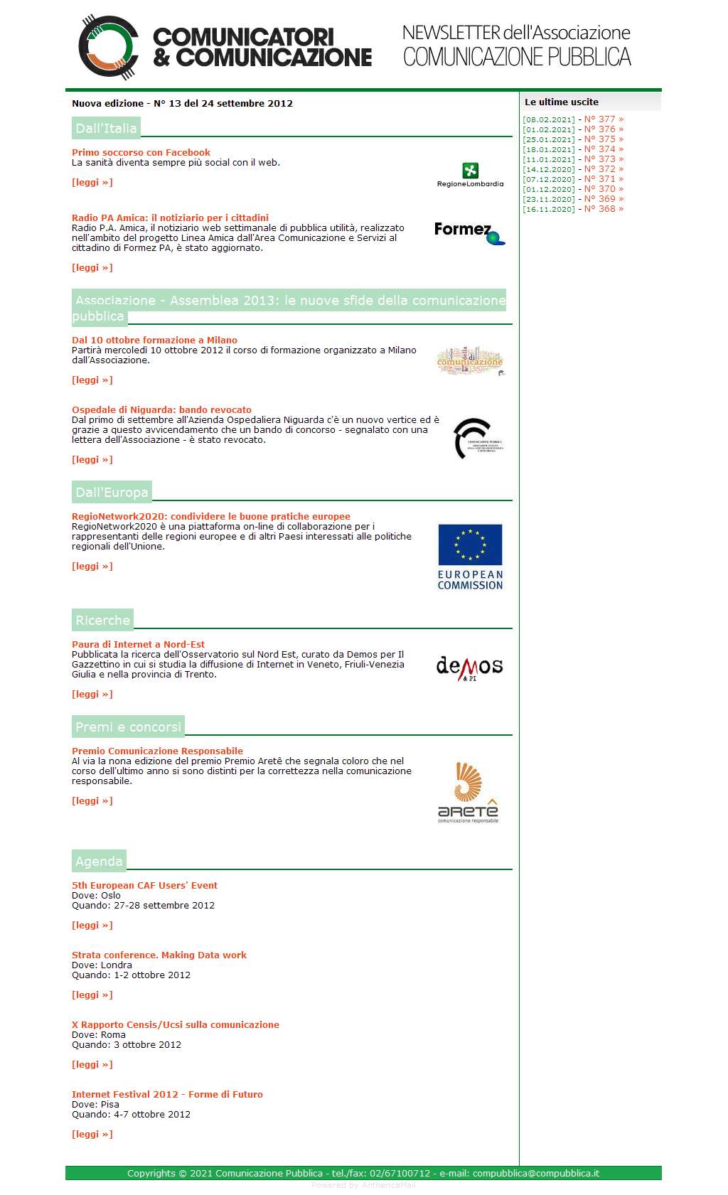 Comunicatori e Comunicazione Nuova Edizione  n� 13 - 24 settembre 2012