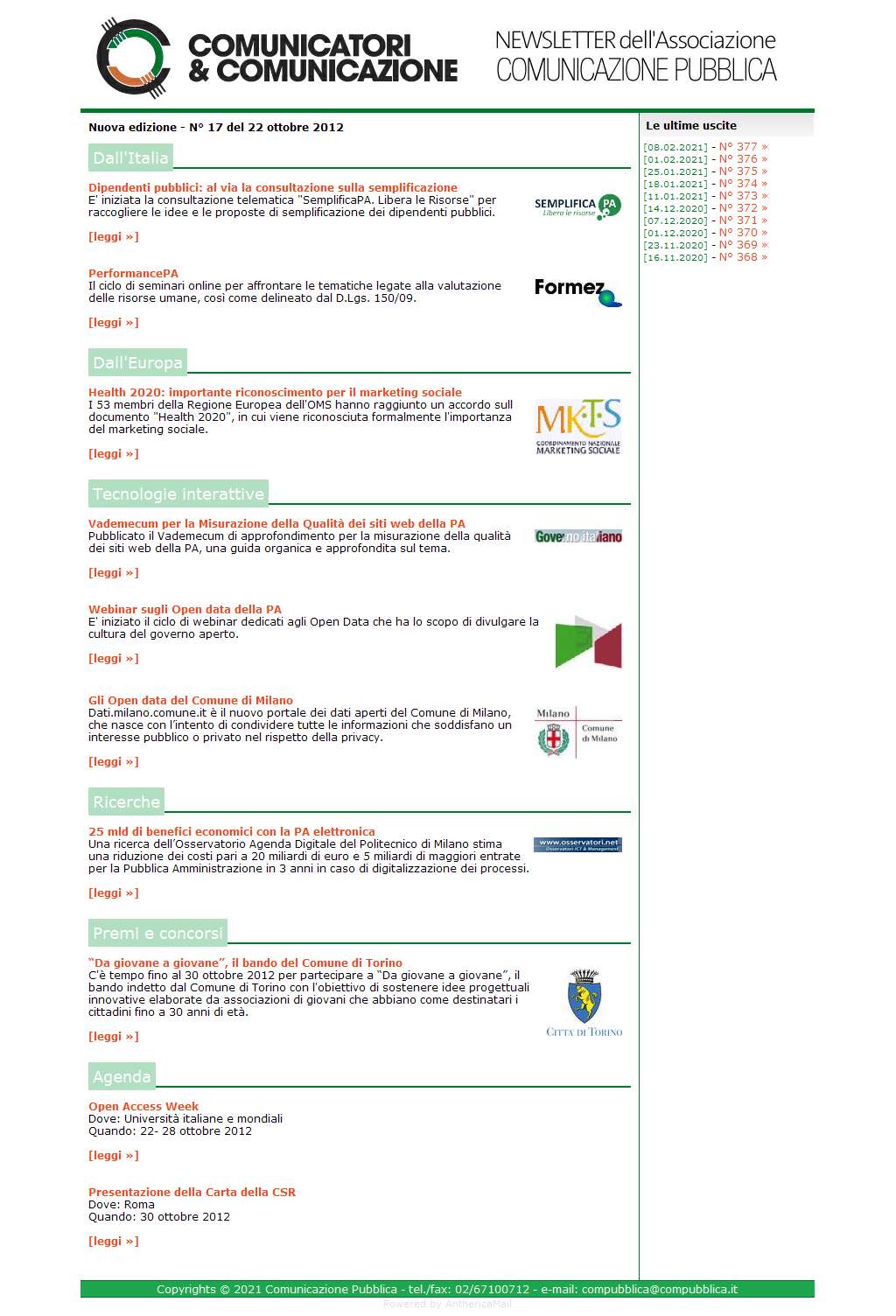 Comunicatori e Comunicazione Nuova Edizione  n� 17 - 22 ottobre 2012