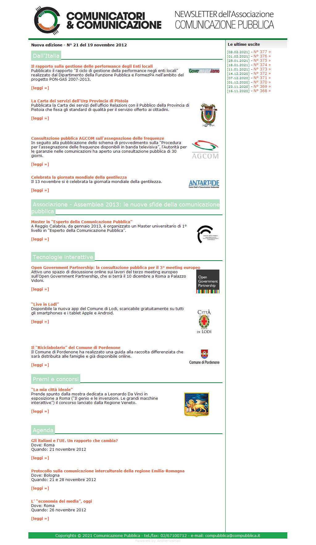 Comunicatori e Comunicazione Nuova Edizione  n� 21 - 19 novembre 2012