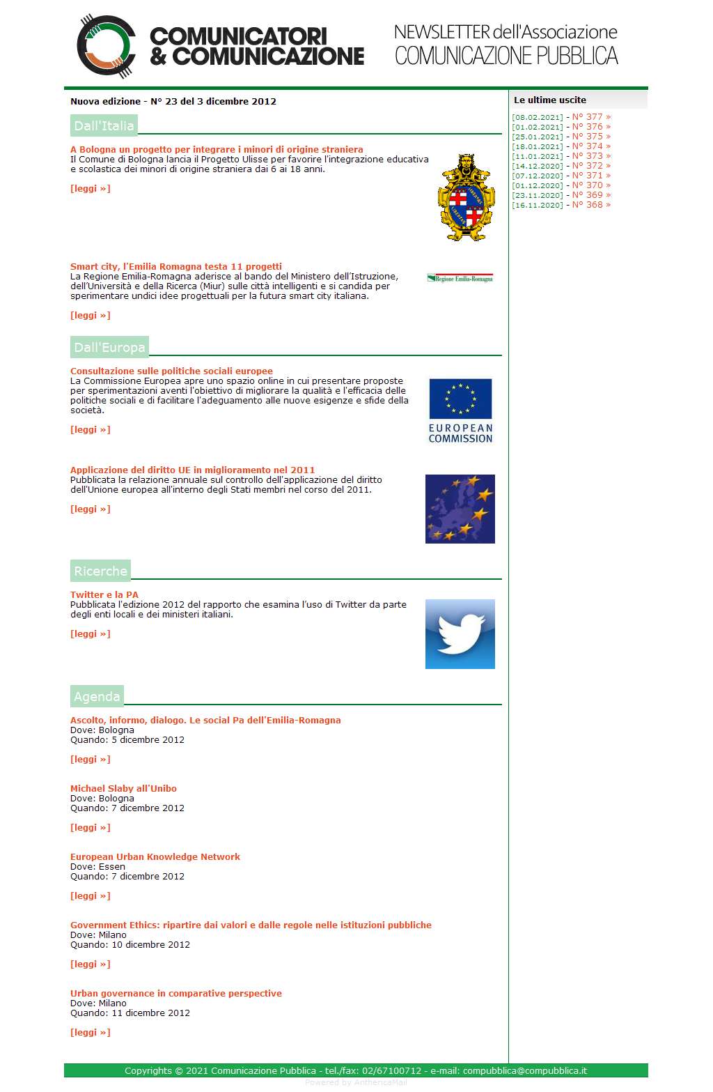 Comunicatori e Comunicazione Nuova Edizione  n� 23 - 3 dicembre 2012