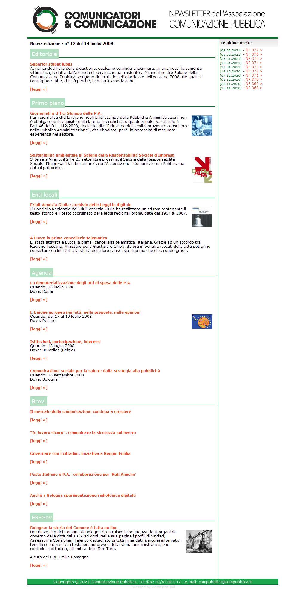 Comunicatori e Comunicazione Newsletter  n� 18 - 14 luglio 2008