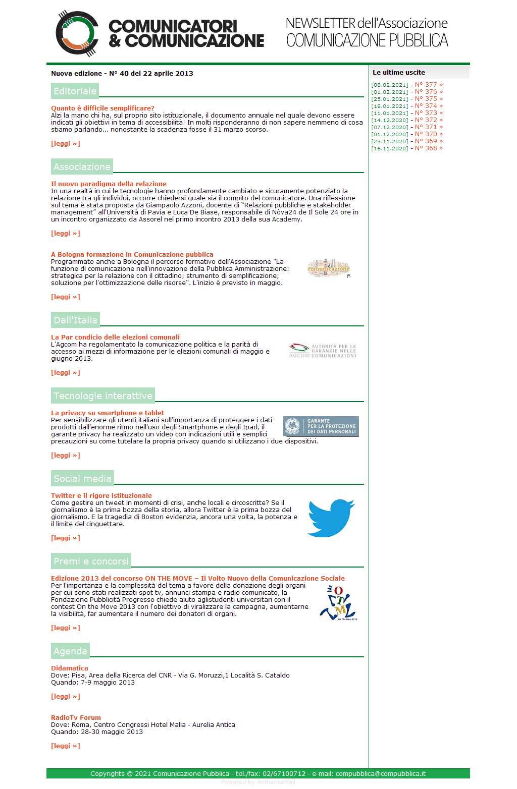 Comunicatori e Comunicazione n� 40 - 22 aprile 2013