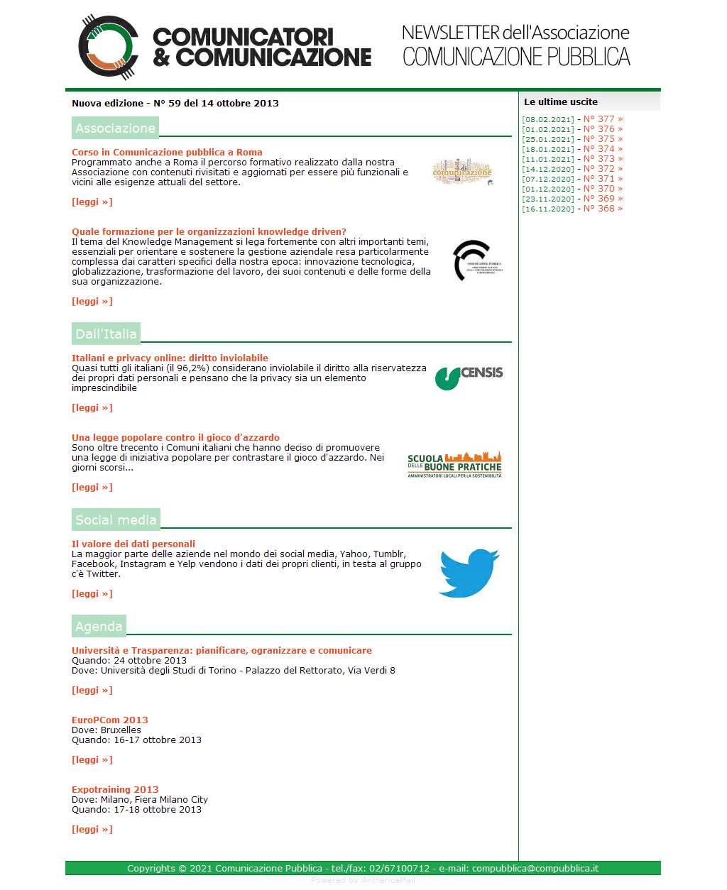 Comunicatori e Comunicazione n� 59 - 14 ottobre 2013