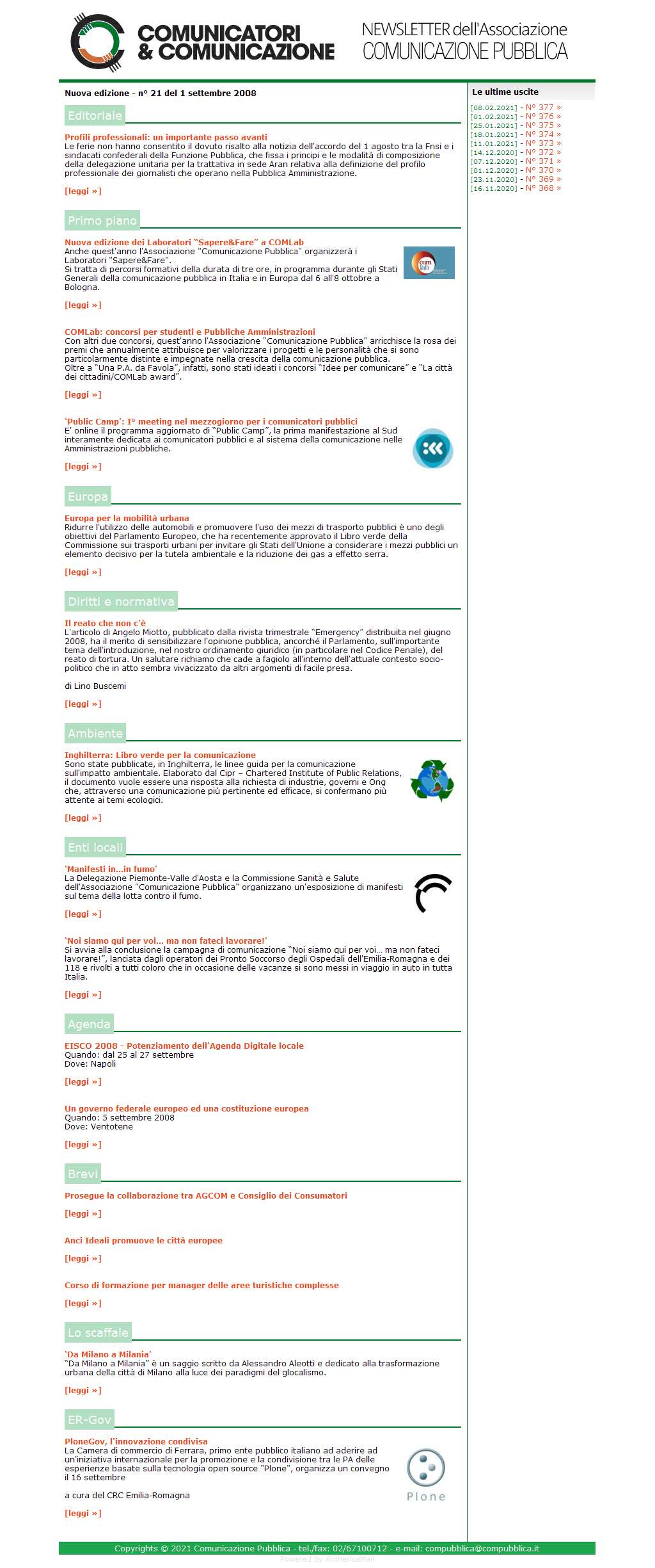 Comunicatori e Comunicazione Newsletter  n� 21-1 settembre 2008