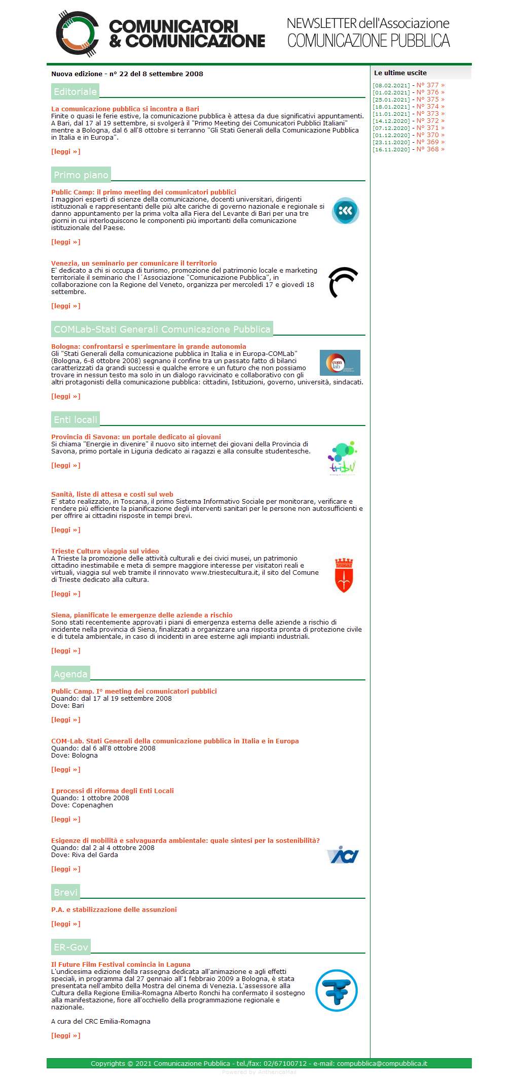 Comunicatori e Comunicazione Newsletter  n� 22-8 settembre 2008