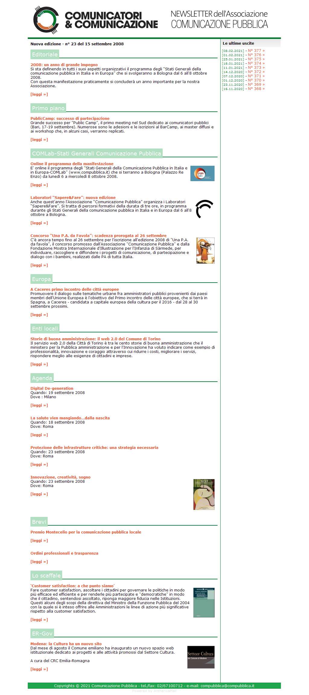 Comunicatori e Comunicazione Newsletter  n� 23-15 settembre 2008