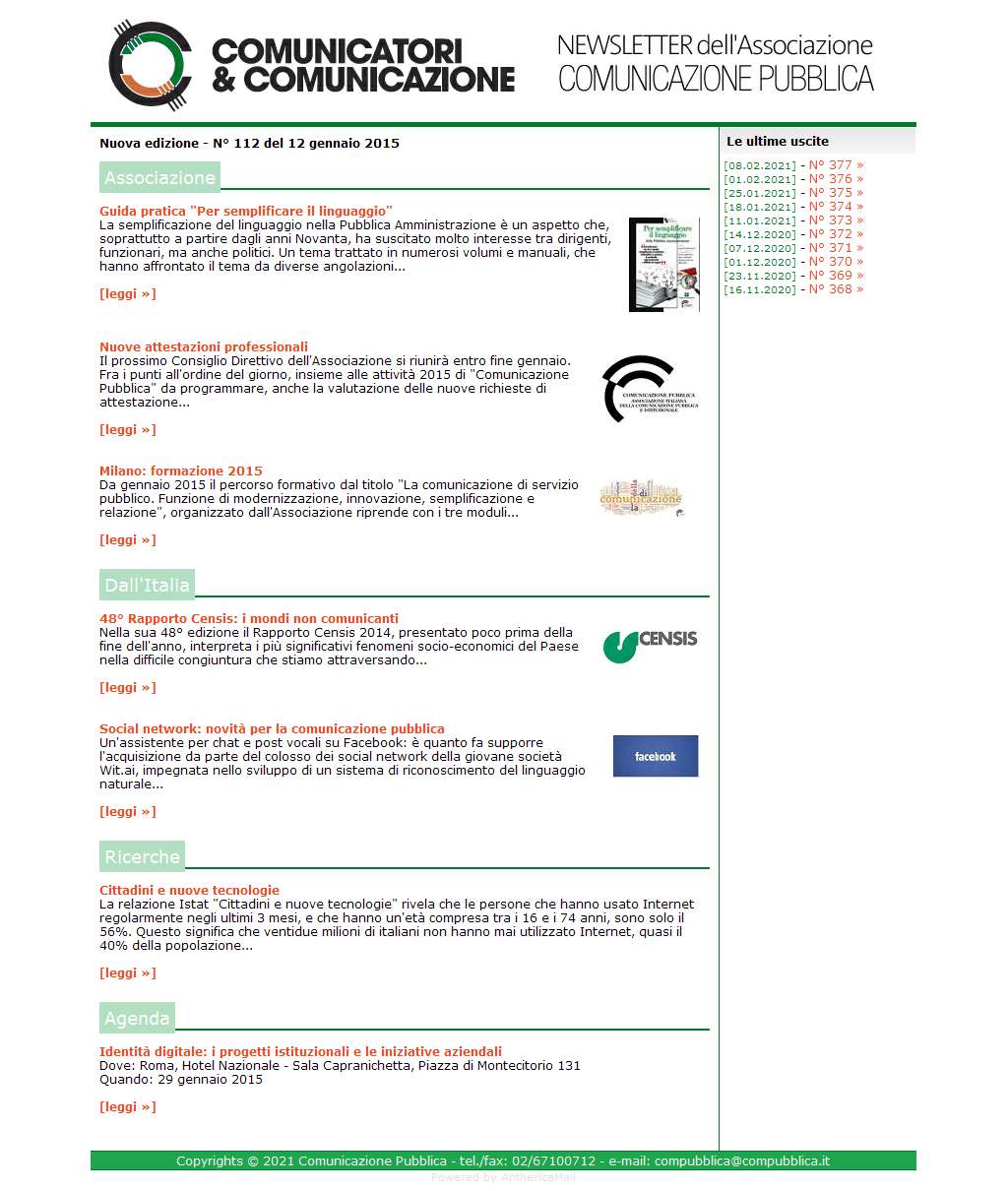 Comunicatori e Comunicazione n� 112 - 12 gennaio 2015