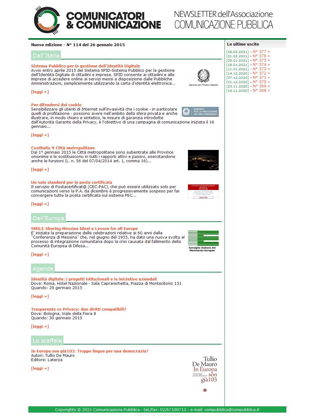 Comunicatori e Comunicazione n� 114 - 25 gennaio 2015