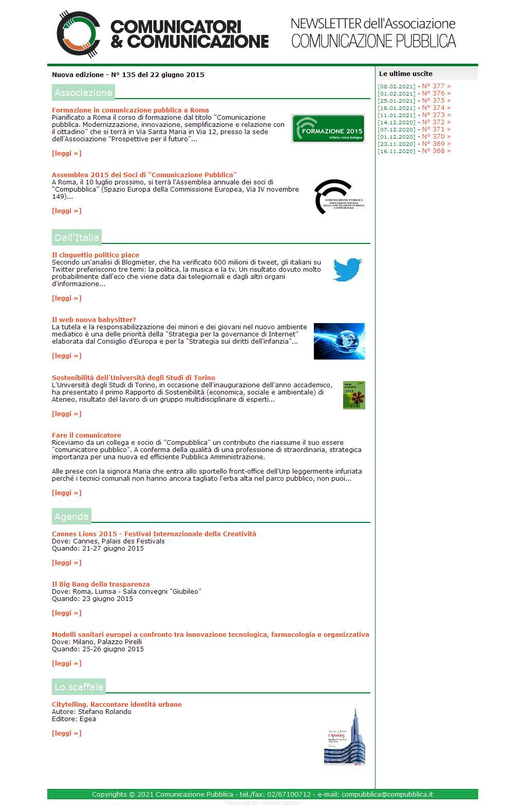 Comunicatori e Comunicazione n� 135 - 22 giugno 2015