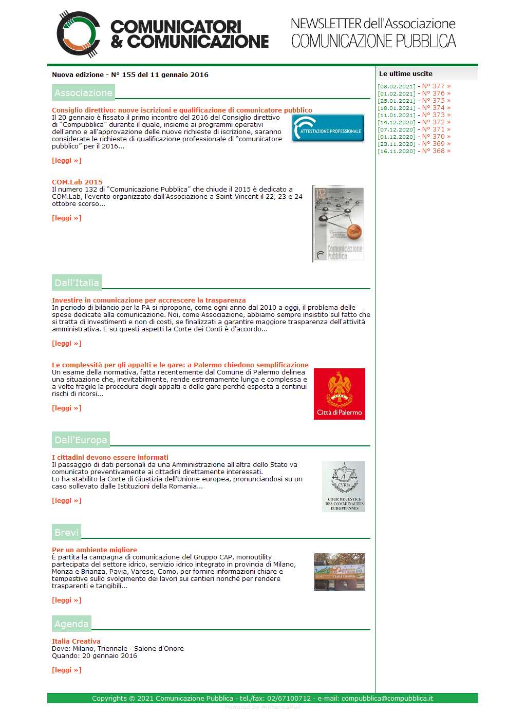 Comunicatori e Comunicazione n� 155 - 11 gennaio 2016