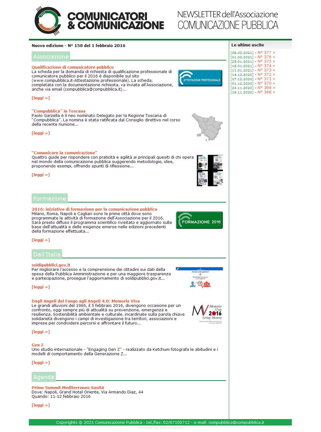 Comunicatori e Comunicazione n� 158 - 1 febbraio 2016