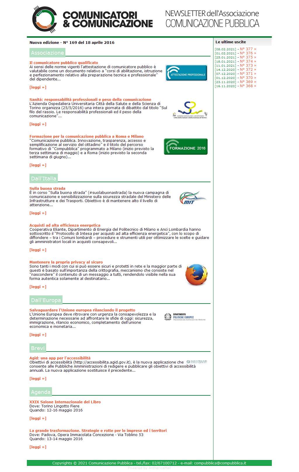 Comunicatori e Comunicazione n� 169 - 18 aprile 2016